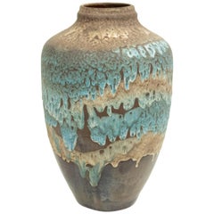 Vase en céramique bleu et orange de l'Allemagne de l'Ouest de l'après-guerre