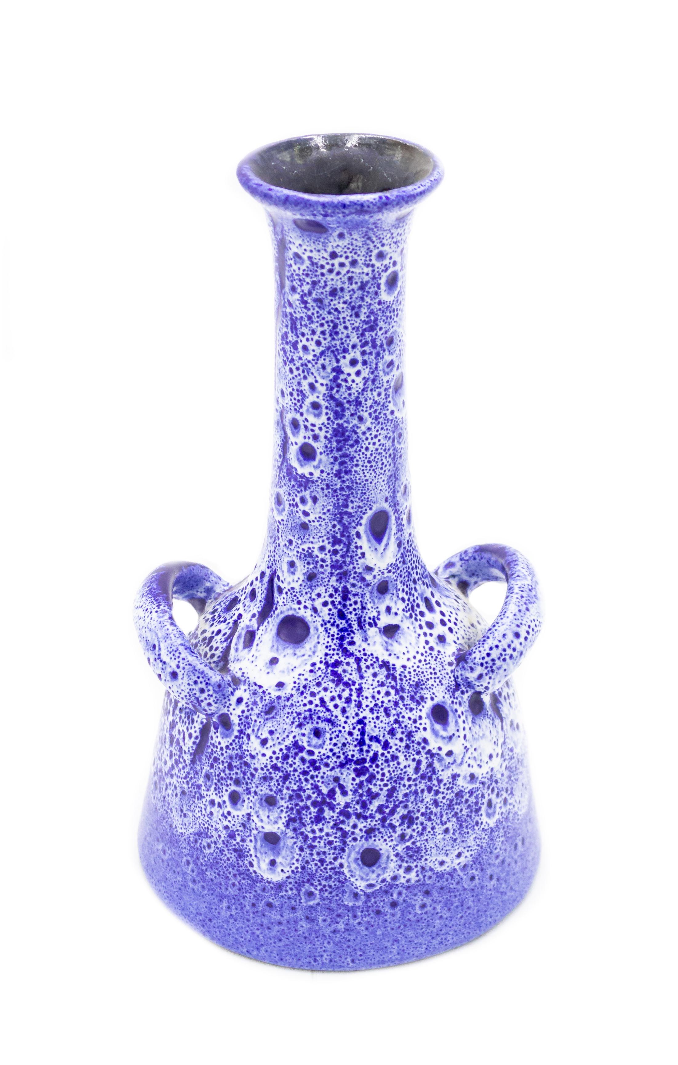 Post-War West Germany Blue Ceramic Vase with Handles For Sale 2