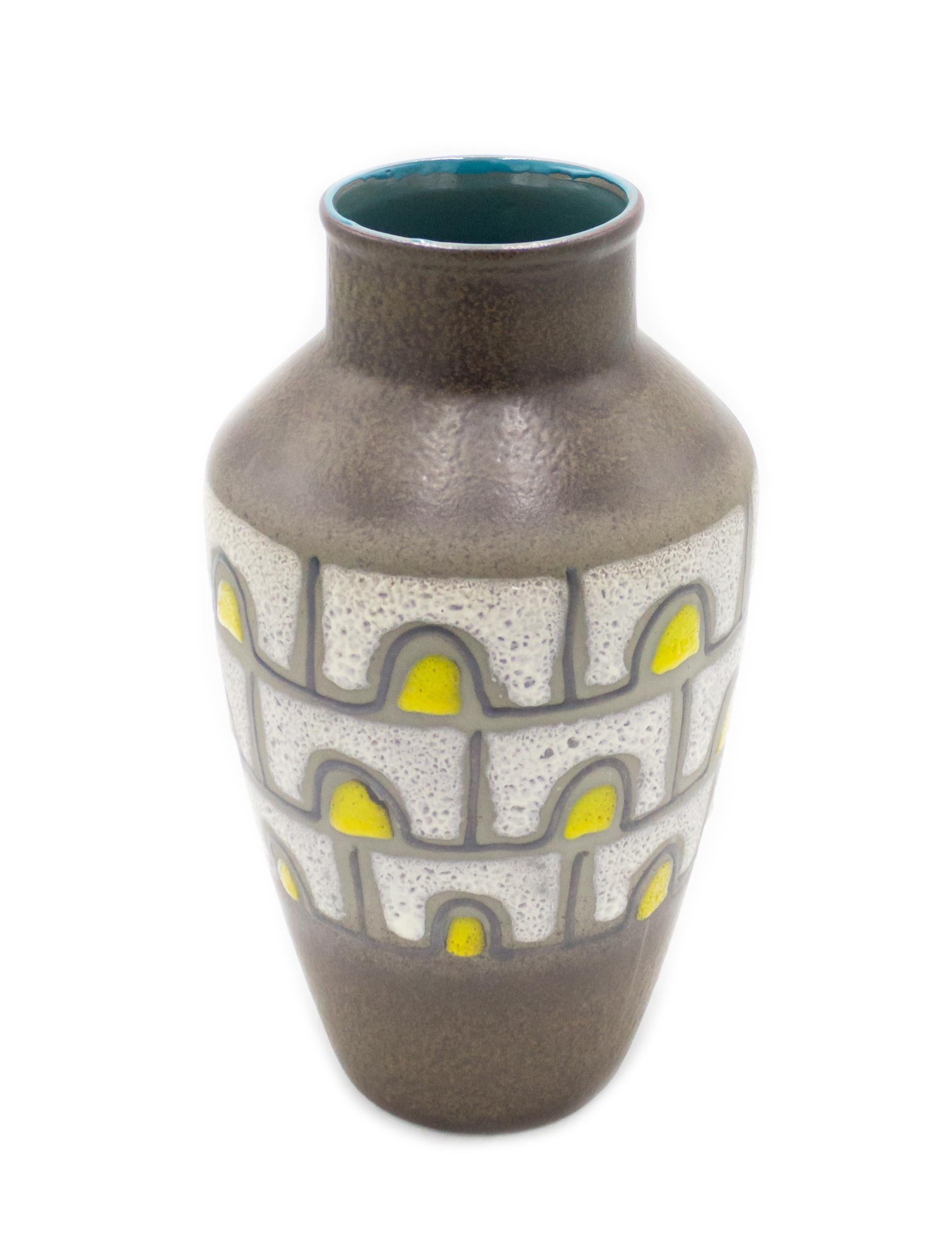 Post-War West Germany Brown and Yellow Vase For Sale 1