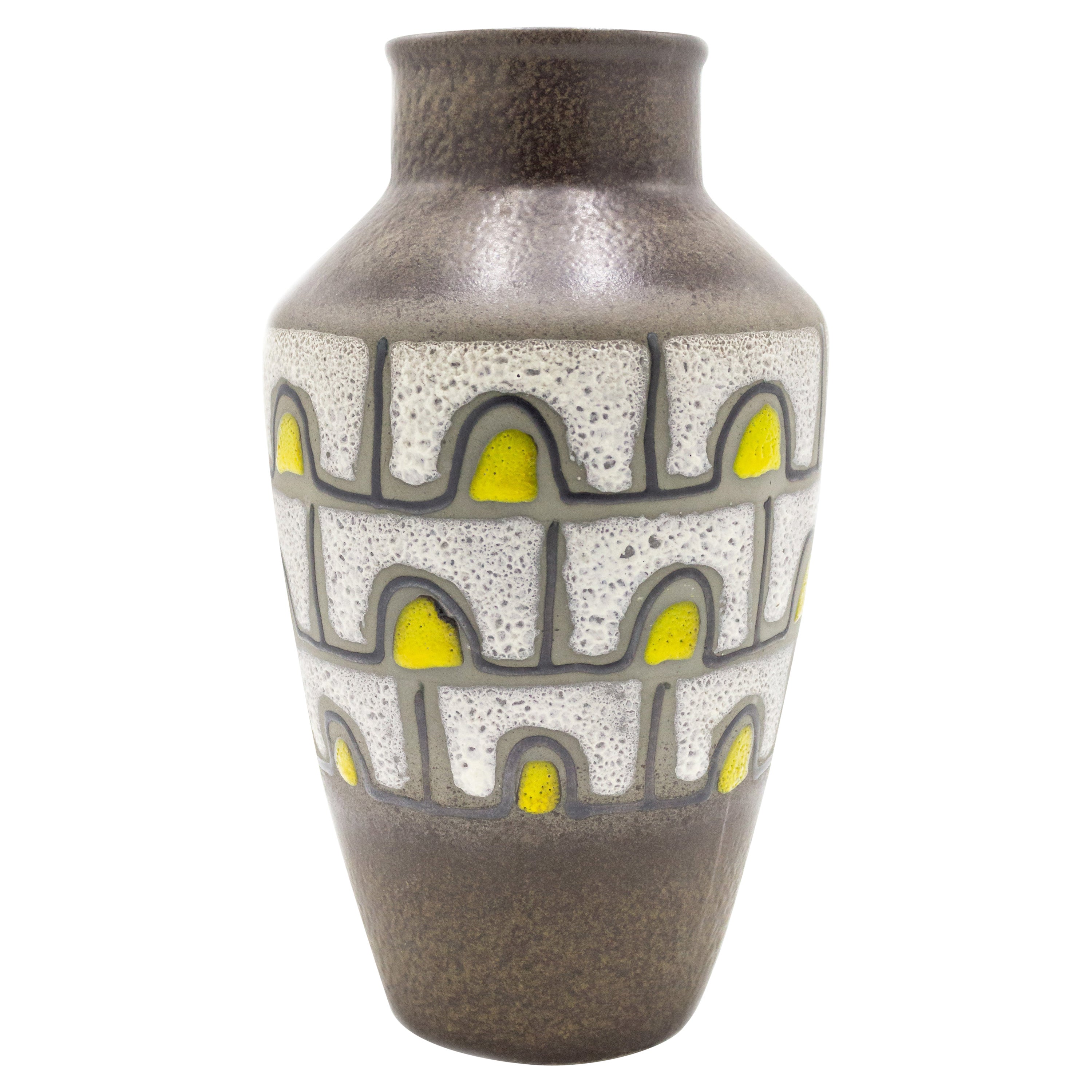 Vase d'après-guerre en Allemagne de l'Ouest, brun et jaune