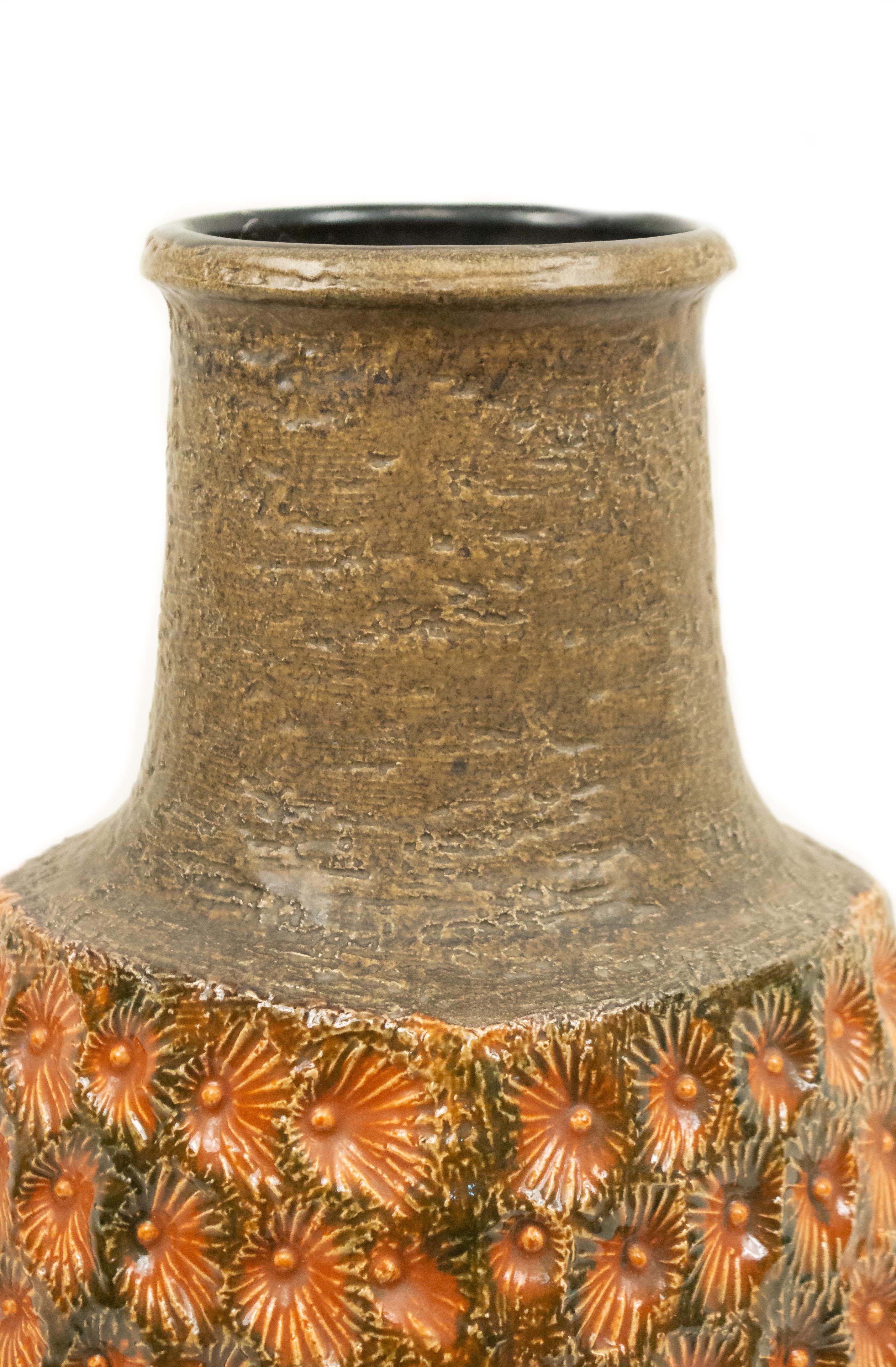 Modern Post-War West Germany Green and Orange Ceramic Vase For Sale