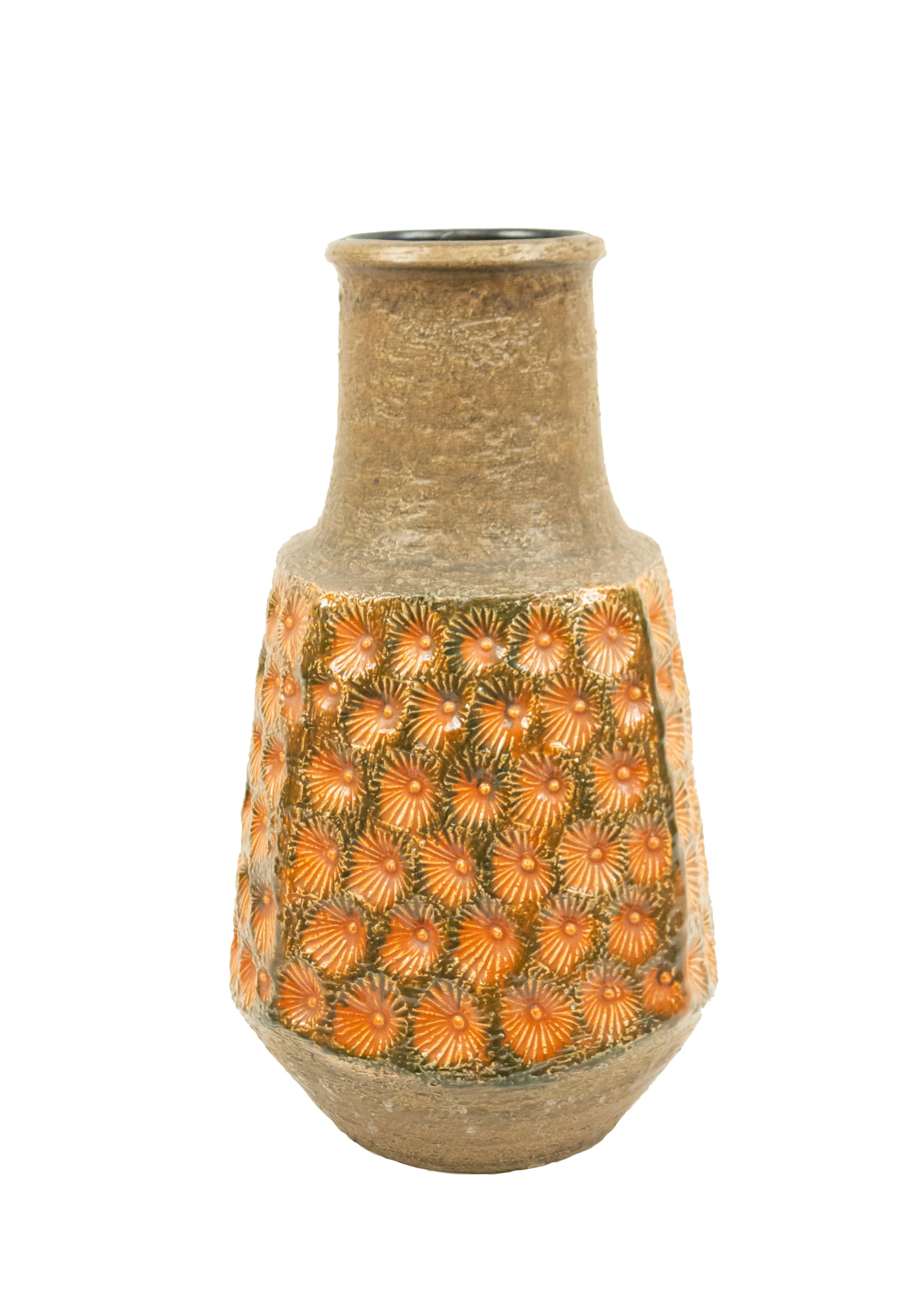 Post-War West Germany Green and Orange Ceramic Vase For Sale 2