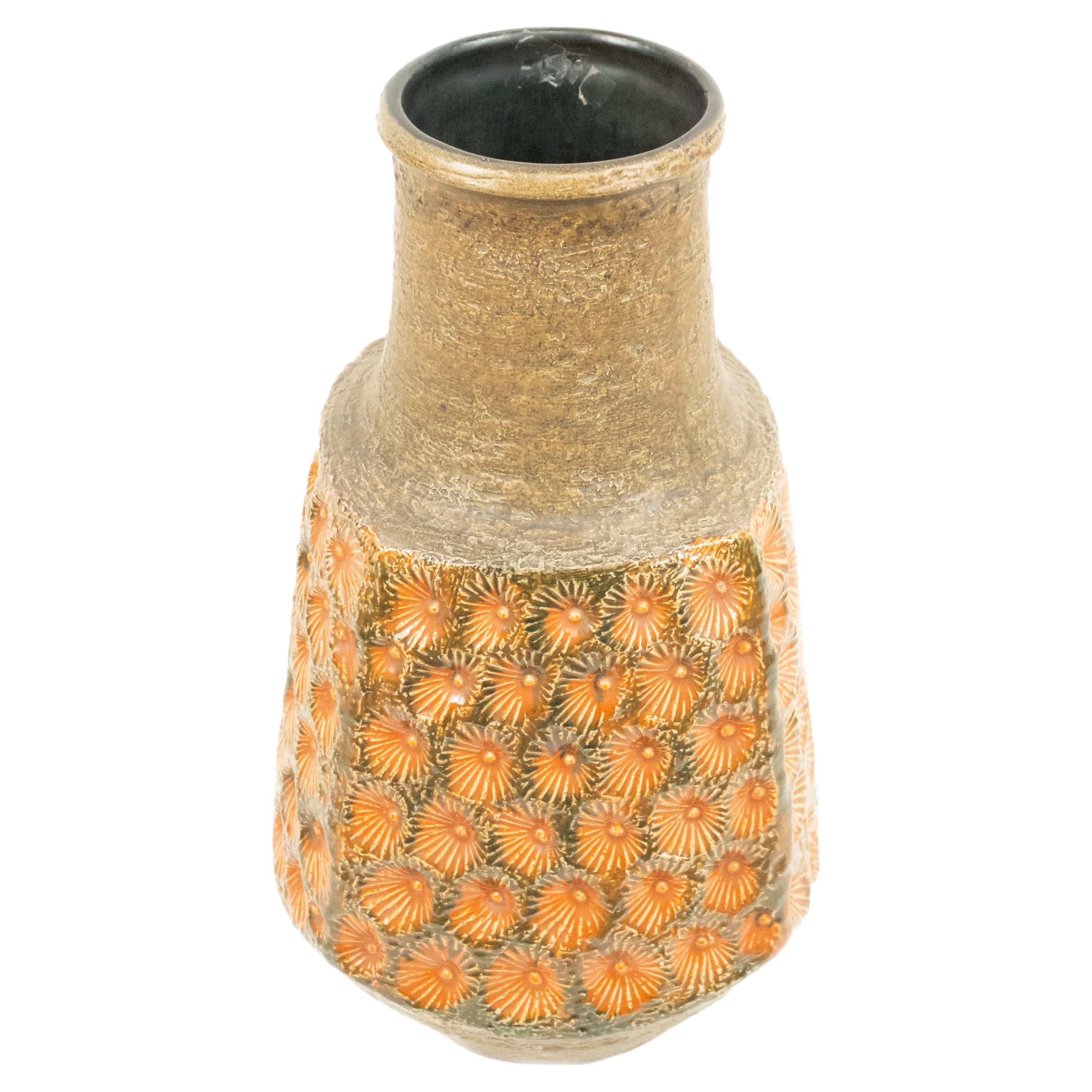 Vase en céramique verte et orange de l'Allemagne de l'Ouest d'après-guerre en vente