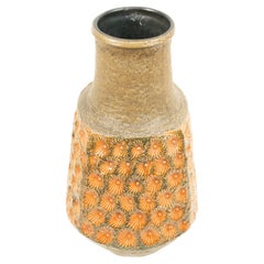 Vase en céramique verte et orange de l'Allemagne de l'Ouest d'après-guerre