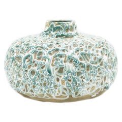 Vase en céramique d'après-guerre de l'Allemagne de l'Ouest en forme de goutte d'eau courte, verte et havane