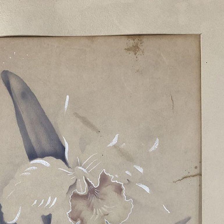 American Post War White Orchid Airbrush Painting on Paper by Tip Freeman, Framed For Sale