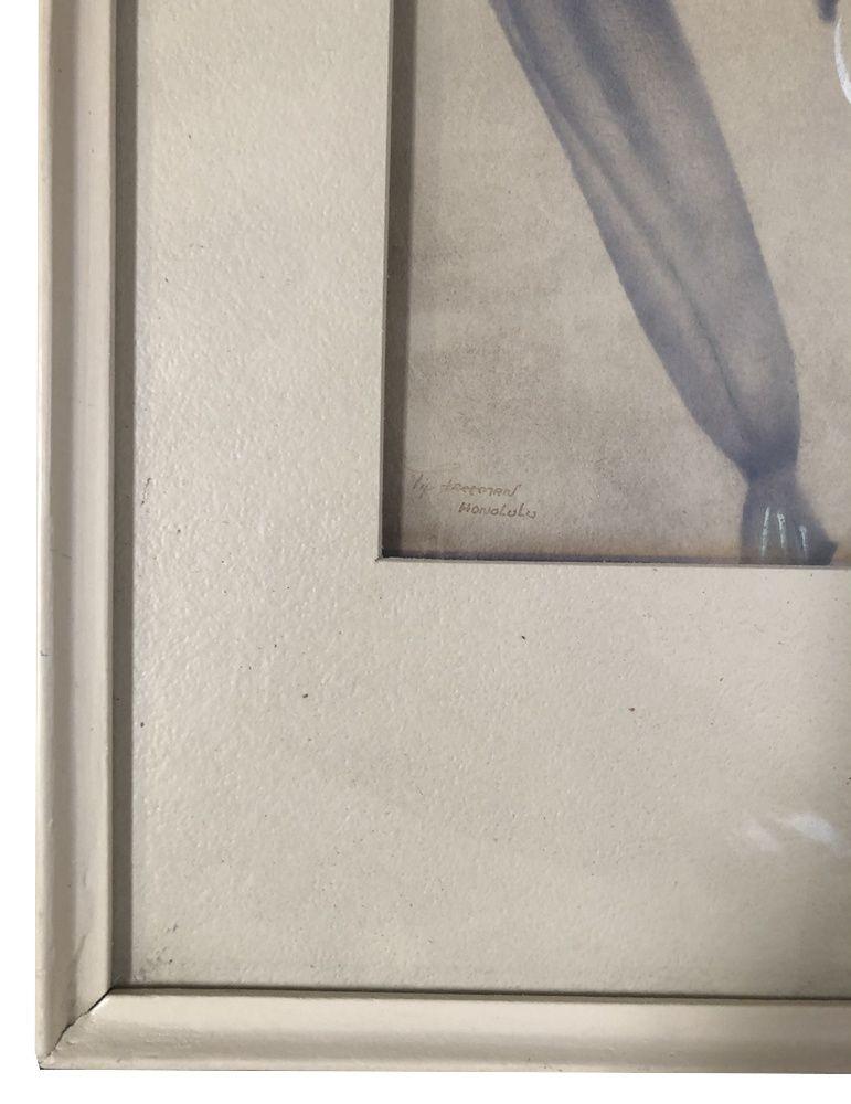 Post War White Orchid Airbrush Painting on Paper by Tip Freeman, Framed In Excellent Condition For Sale In Van Nuys, CA