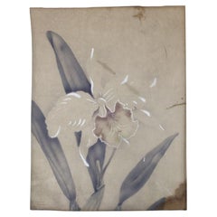 Pittura ad aerografo su carta con orchidea bianca postbellica di Tip Freeman, incorniciata