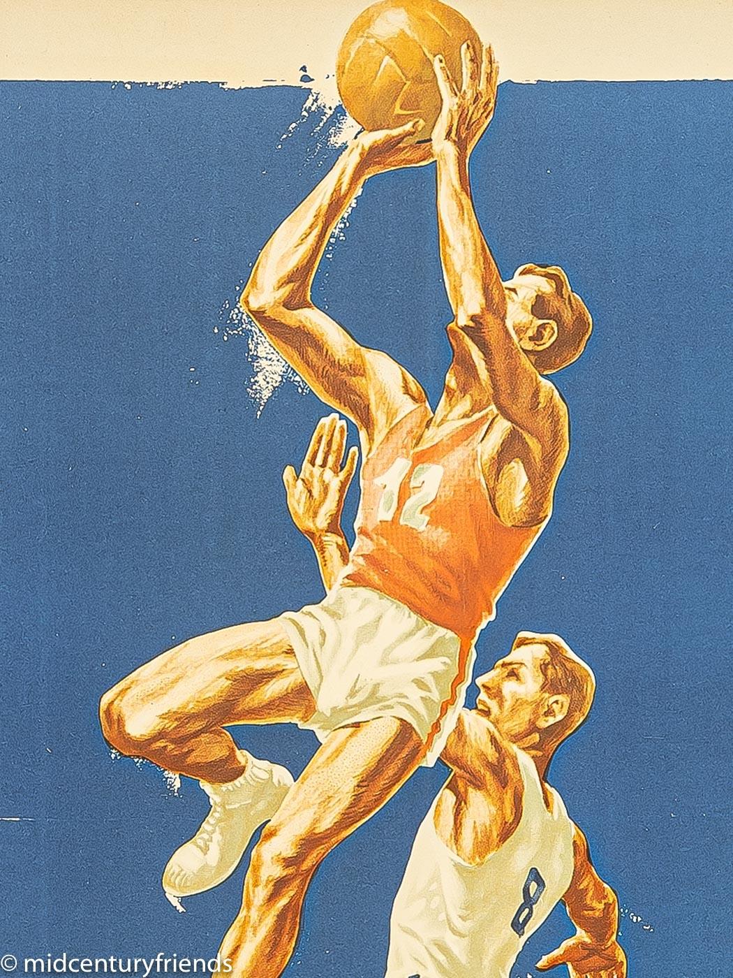 Poster: Basketball-europameisterschaft 1955 (Mitte des 20. Jahrhunderts) im Angebot