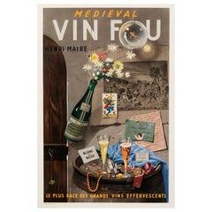 Affiche de Paul Grimault "Médiéval, Vin Fou, Henri Maire"