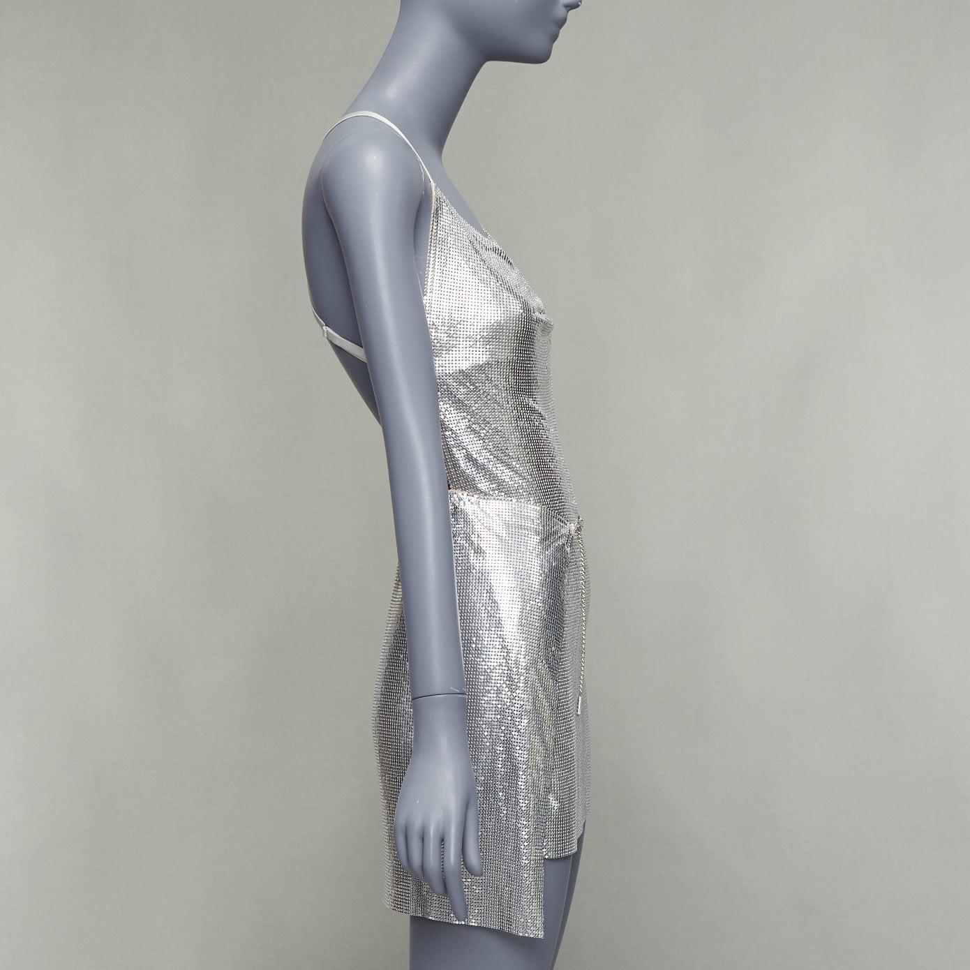 POSTER GIRL Adrianne 100% aluminium silver chainmail top skirt dress XS In New Condition For Sale In Hong Kong, NT