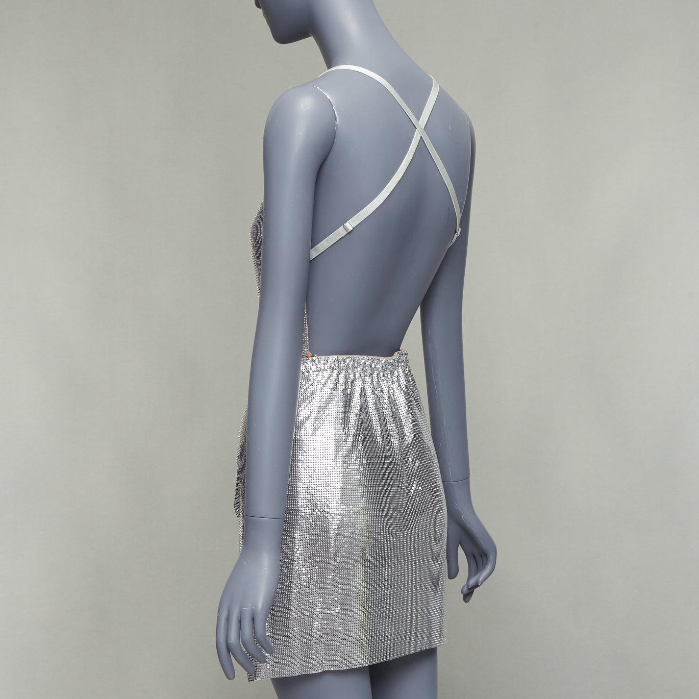 POSTER GIRL Adrianne 100% aluminium silver chainmail top skirt dress XS For Sale 1