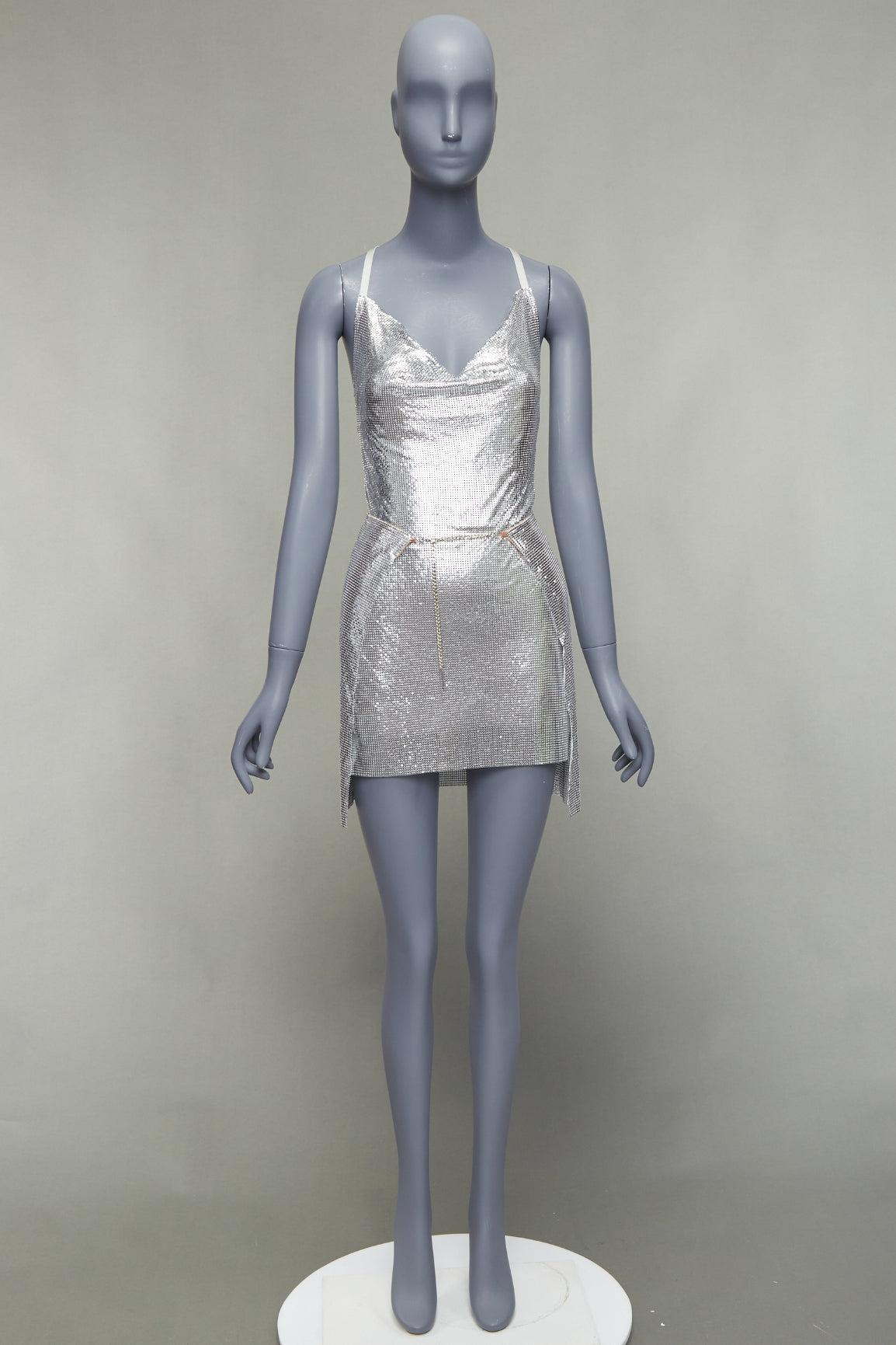 POSTER GIRL Adrianne 100% aluminium silver chainmail top skirt dress XS For Sale 4