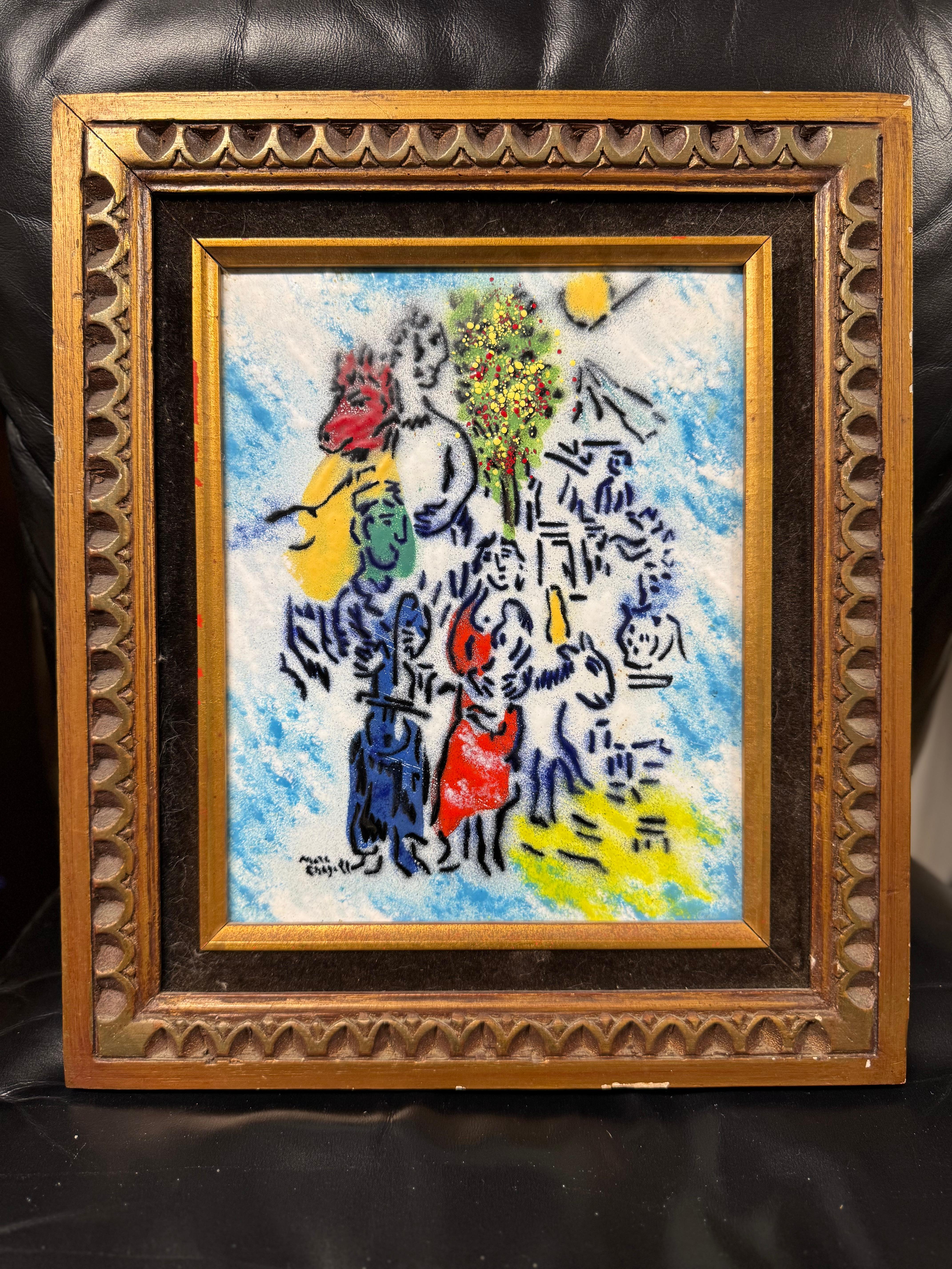 Posthumorous Marc Chagall Enamel on Copper plate artwork In Good Condition For Sale In Pasadena, TX