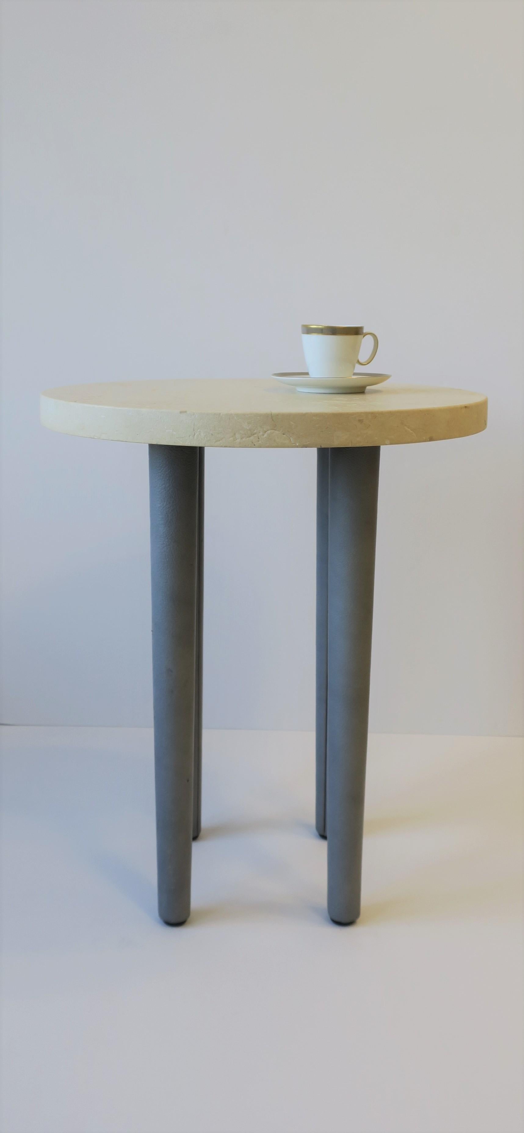 Post-Modern Stone and Leather Postmodern Round Side or Drinks Table For Sale