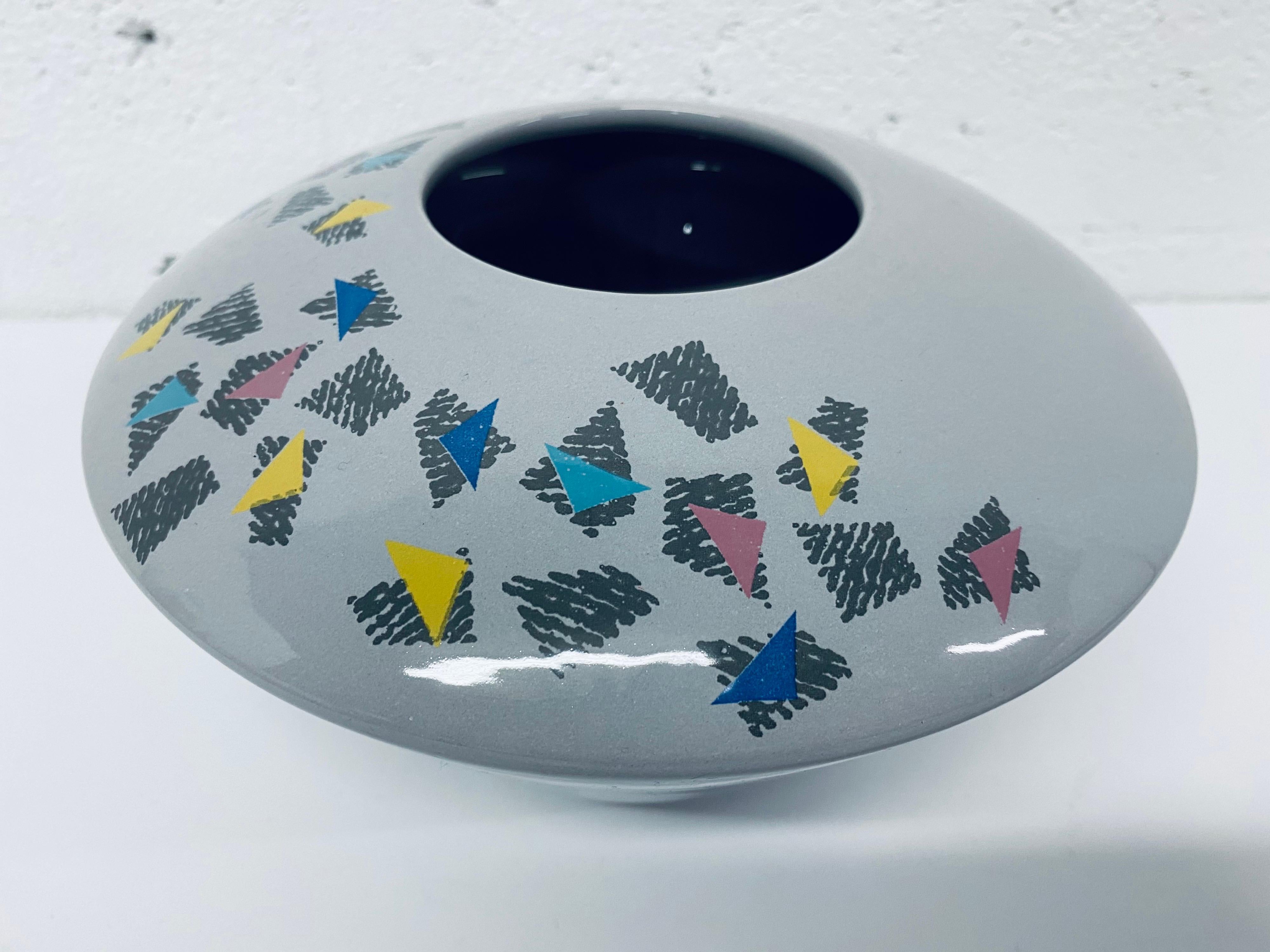 Late 20th Century Postmodern Geometric Ceramic Vase Signed Baldelli For Sale