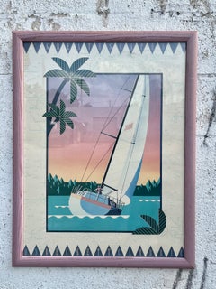 Postmodern 1980s Art Deco Revival Great Escapes on Beckett Cambric Framed Print