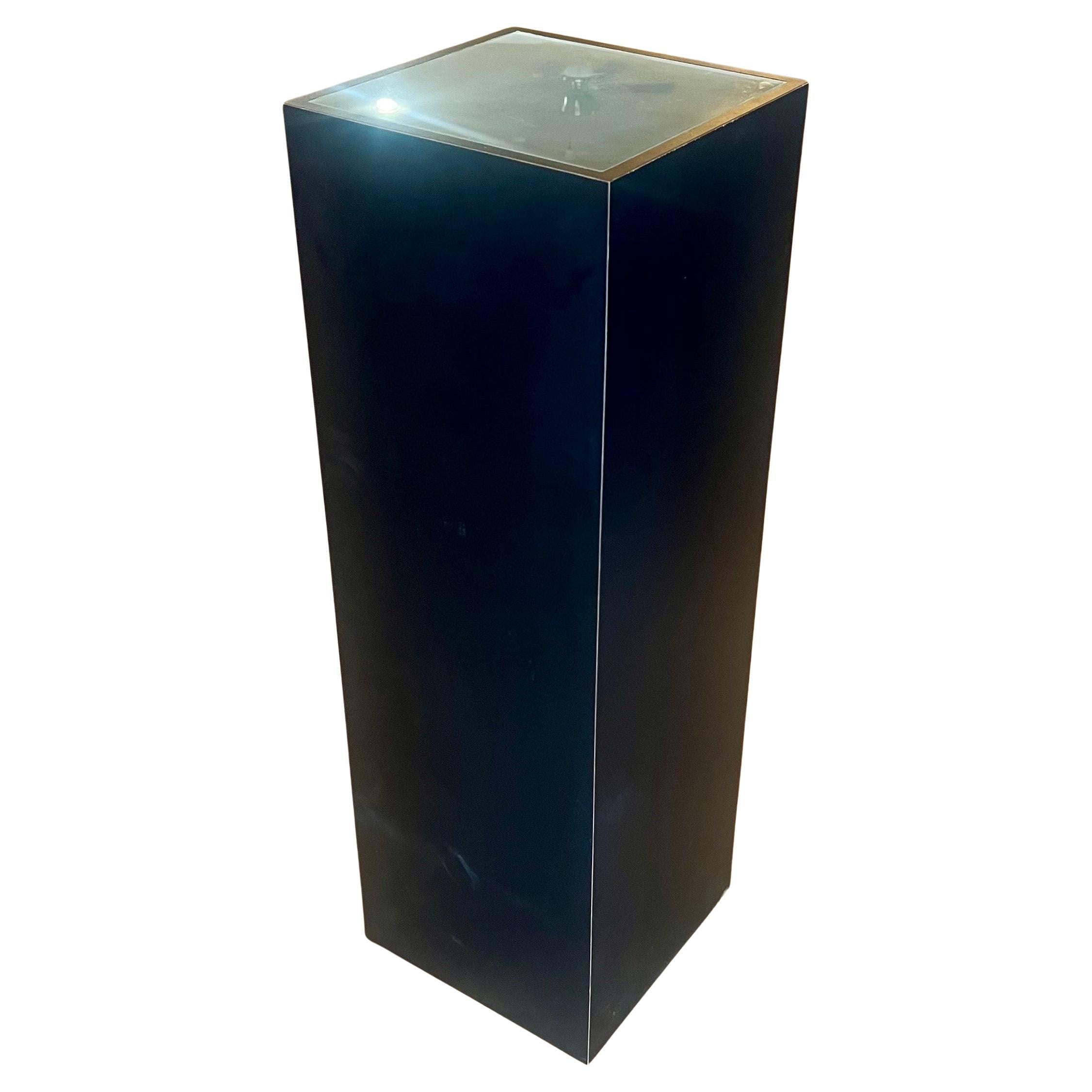 Postmodern 1980's Lighted Pedestal in Black Laminate Finish & Frosted Glass Top