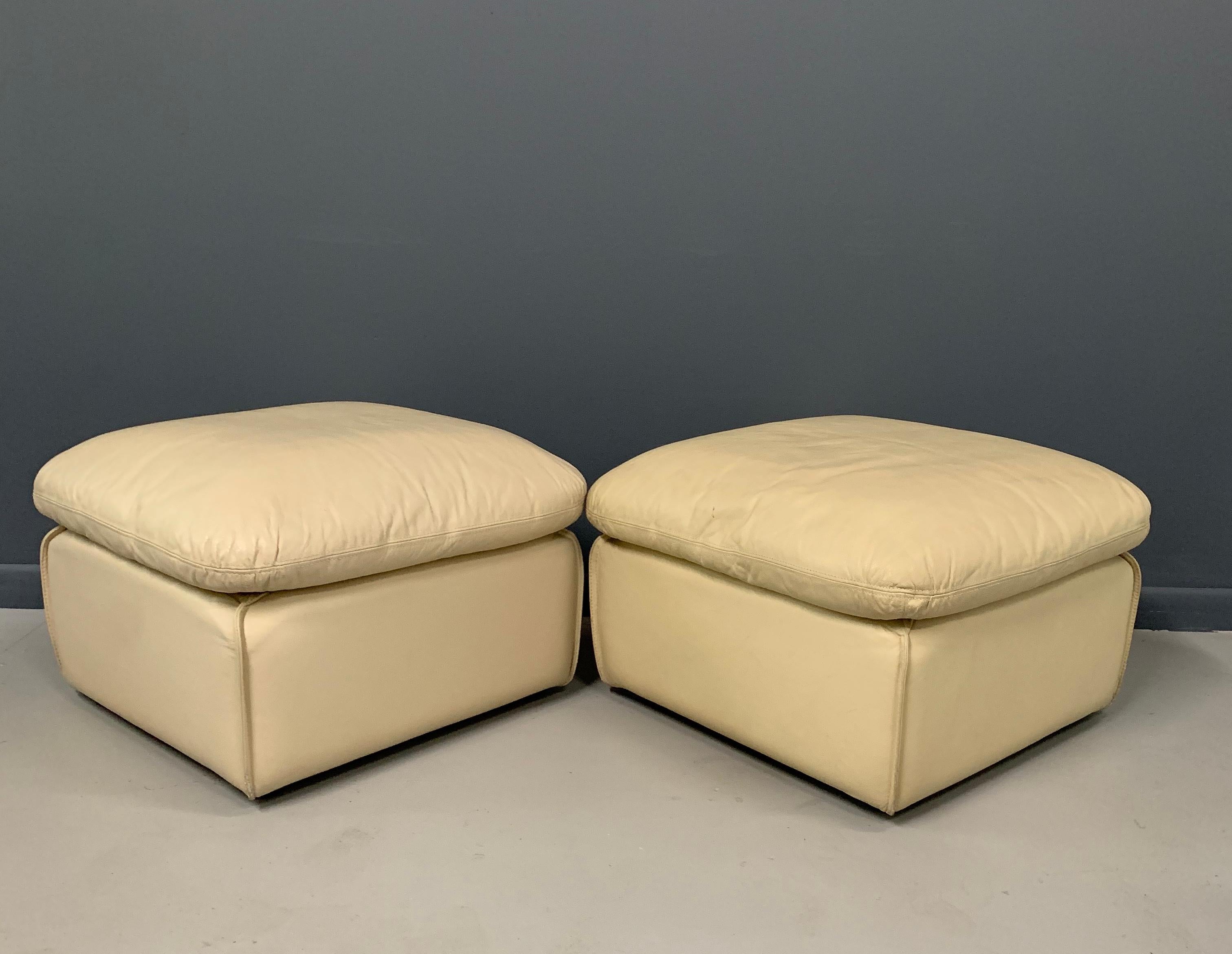 Postmodern 1980s Lounge Chairs with Ottomans by Roche Bobois in Soft Leather 4