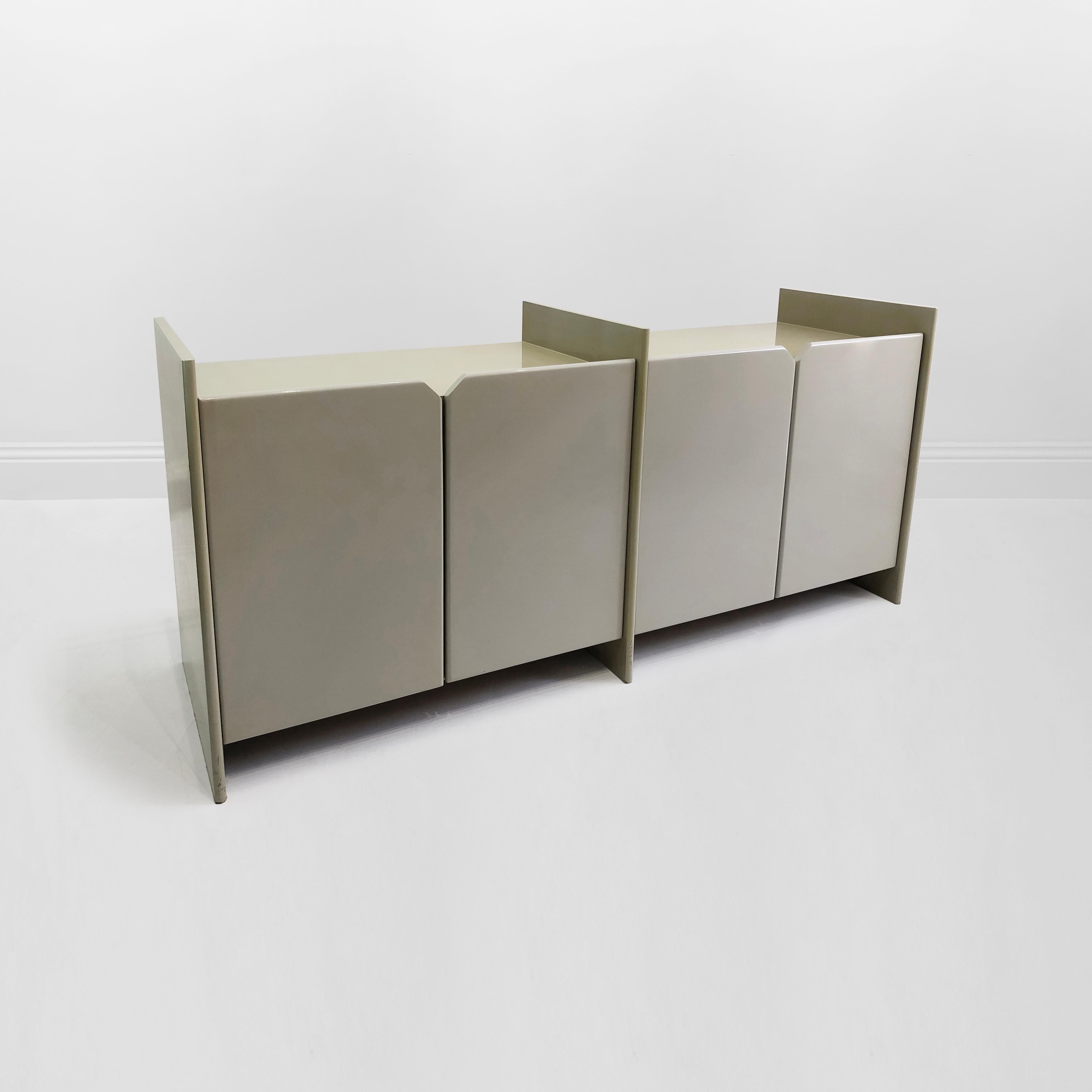 Powder-Coated Postmodern 1980s Memphis Lacquered Sideboard Italian Vintage Italian Cabinet For Sale