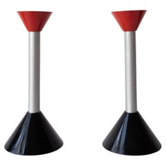 Postmodern 1980's Memphis Milano Lacquer Candle Holders