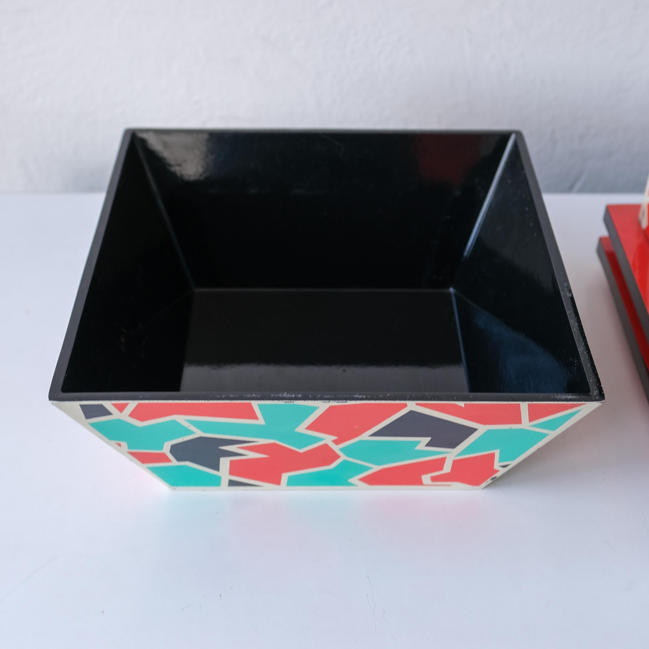 Postmodern 1980's Memphis Milano Lacquer Ice Bucket and Bowl 4