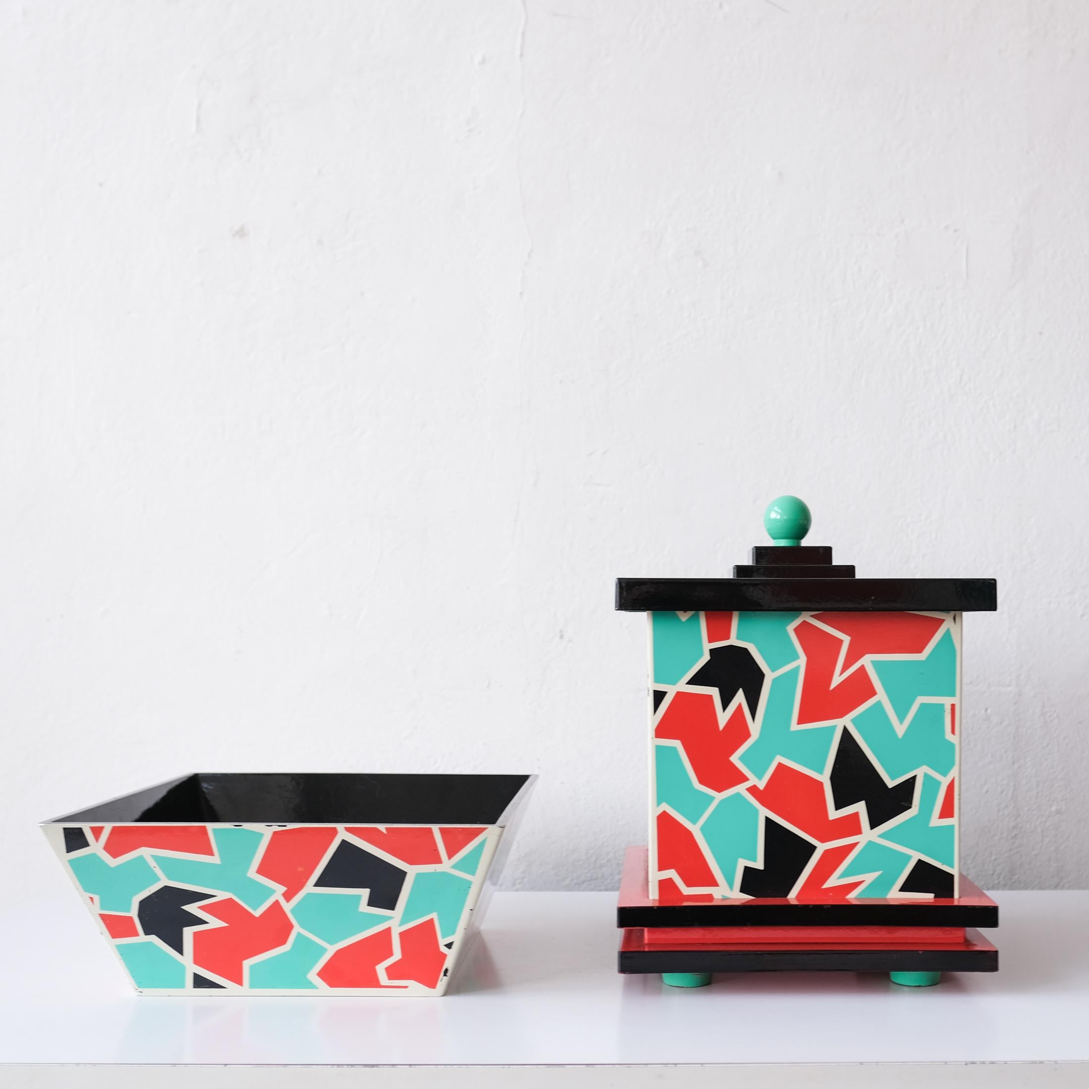 Post-Modern Postmodern 1980's Memphis Milano Lacquer Ice Bucket and Bowl