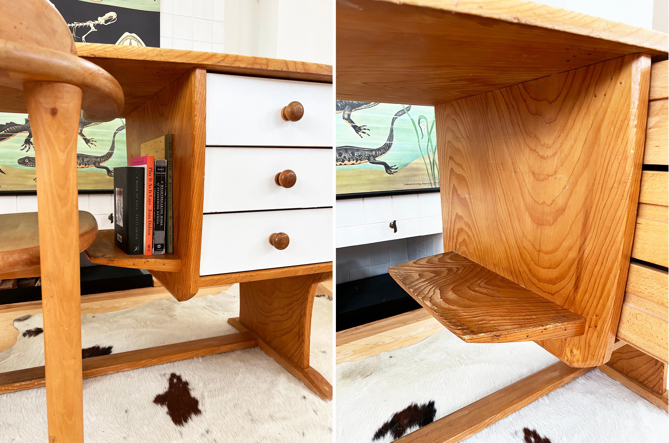 Postmodern 1980s Pine Wood writing Desk in the style of Guillerme & Chambron  For Sale 1