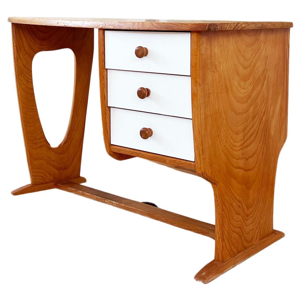 Postmodern 1980s Pine Wood writing Desk in the style of Guillerme & Chambron 