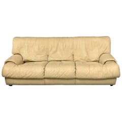 Vintage Postmodern 1980s Sofa by Roche Bobois in Draped Soft Leather