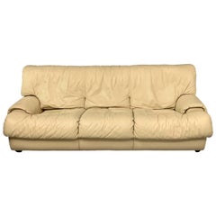 Retro Postmodern 1980s Sofa by Roche Bobois in Draped Soft Leather