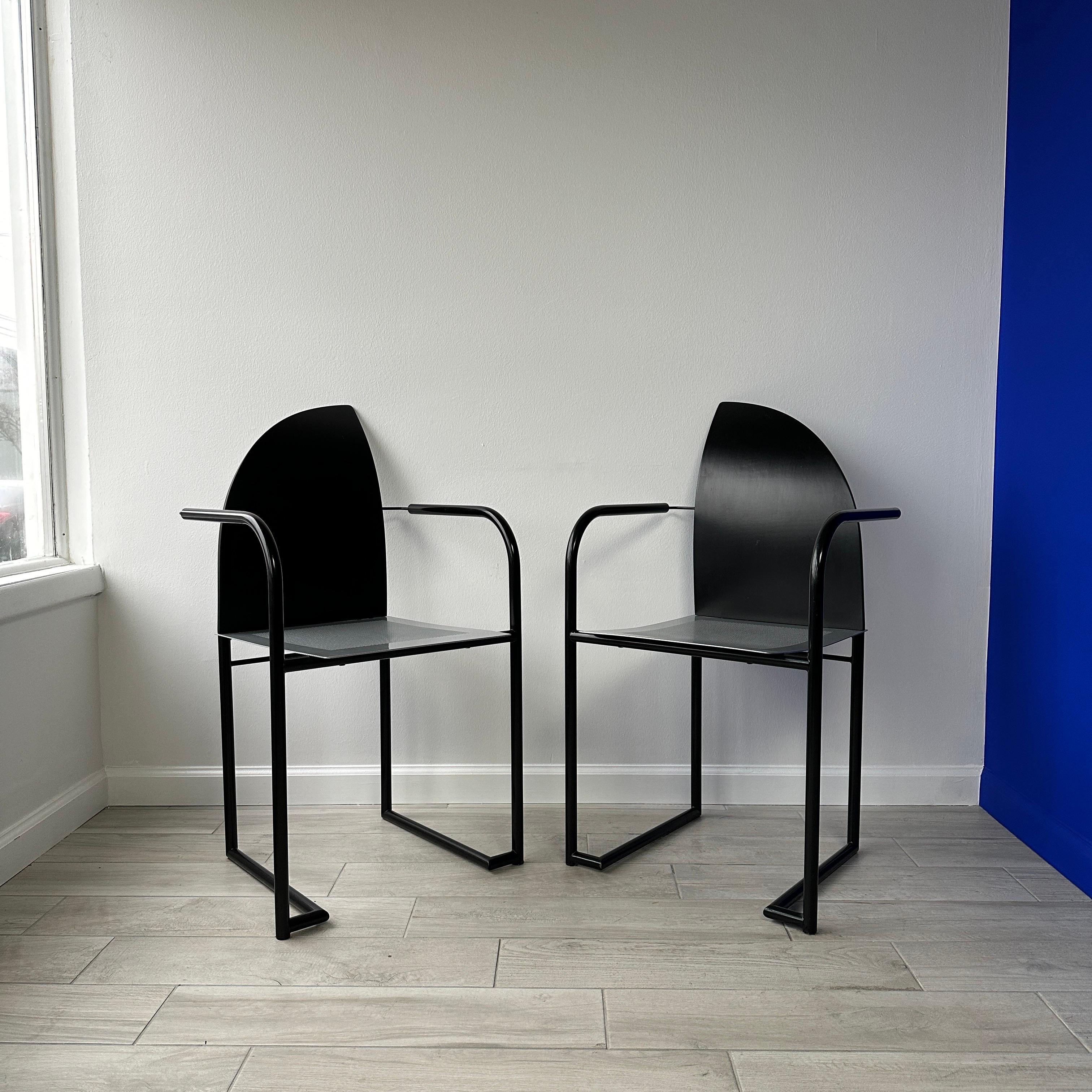Post-Modern Postmodern 1980s Steel and Wood Side Chairs