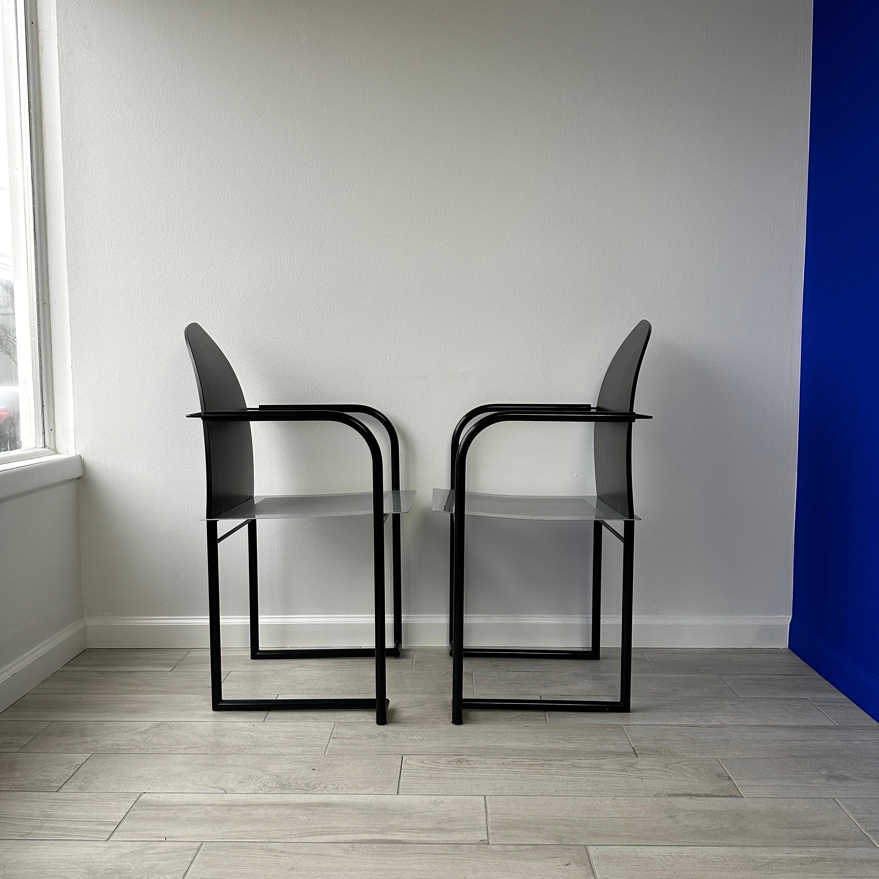 American Postmodern 1980s Steel and Wood Side Chairs