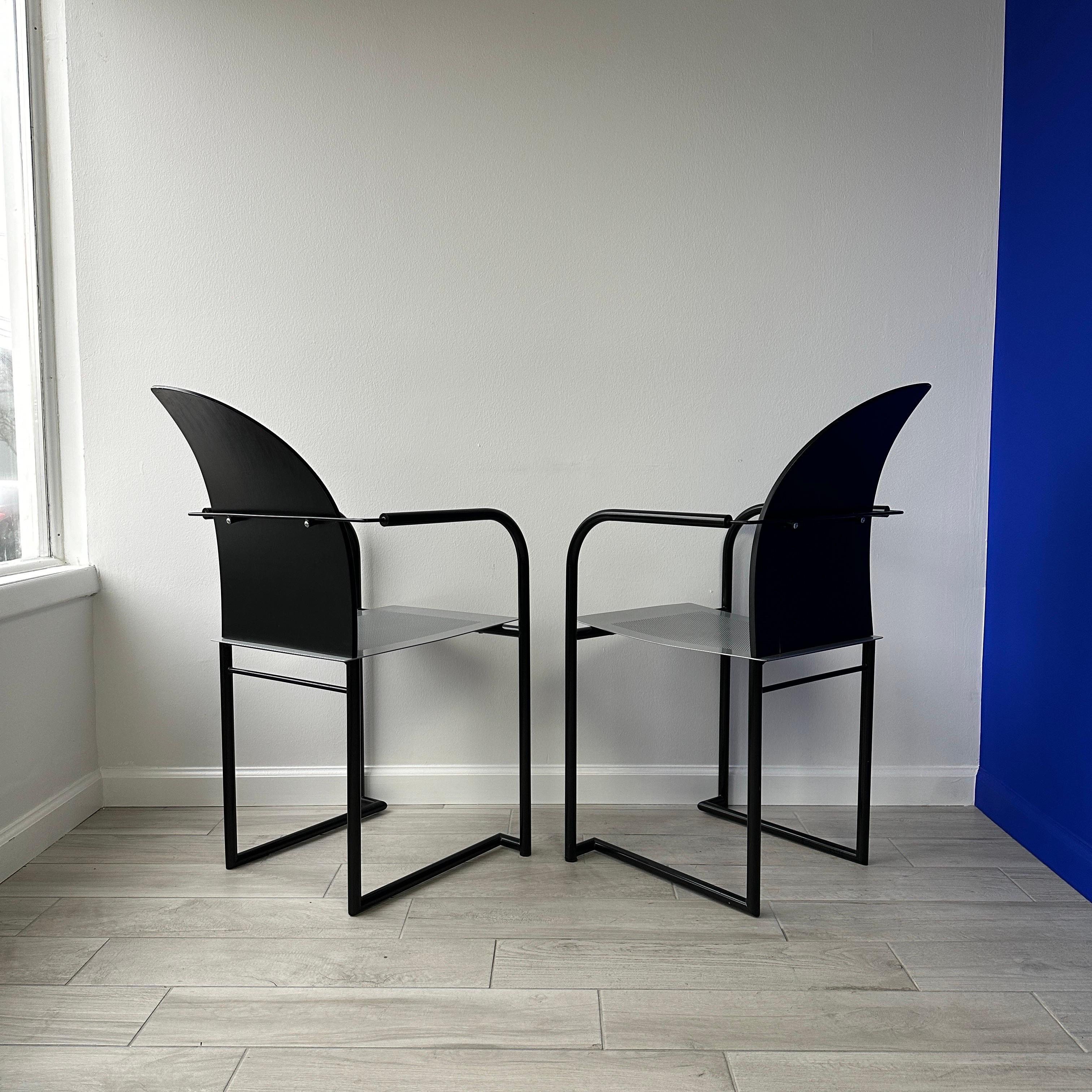 Powder-Coated Postmodern 1980s Steel and Wood Side Chairs