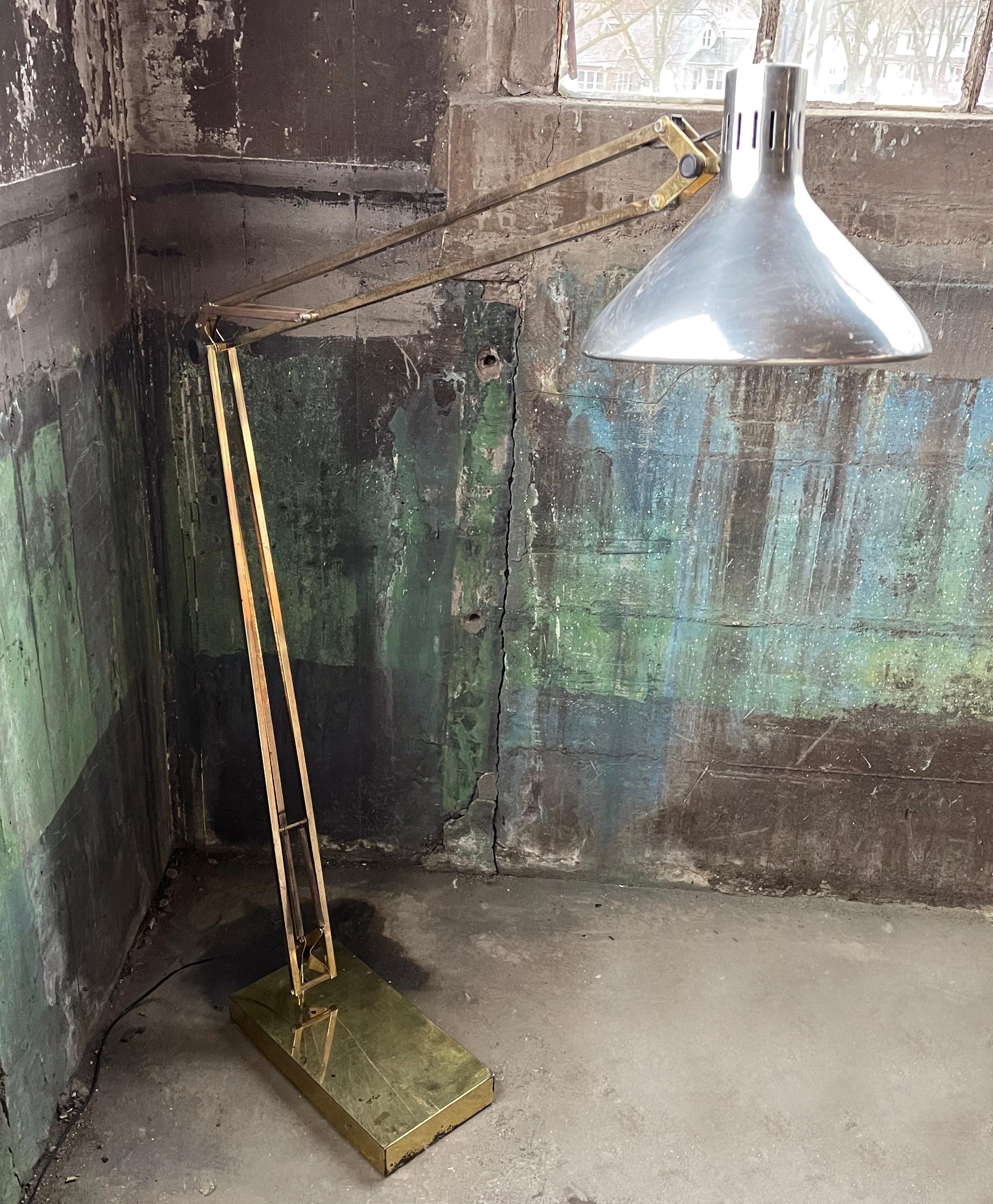 Late 20th Century PostModern 70s Giant Brass Floor Lamp Luxo Articulating Architect Drafting For Sale