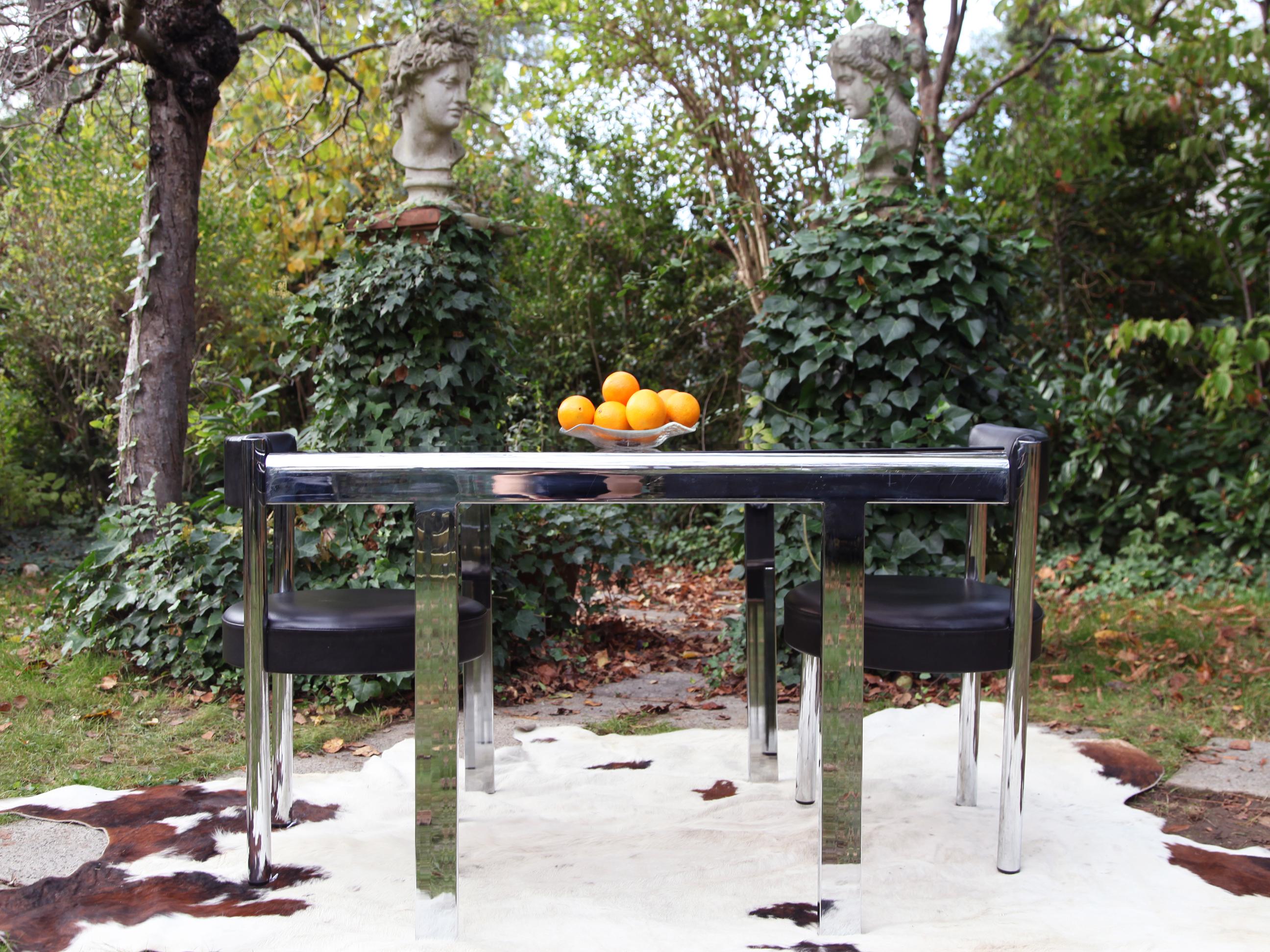 Postmodern 80s Milo Baughman Chrome + Glass Extendable Dining Table / Desk table For Sale 2