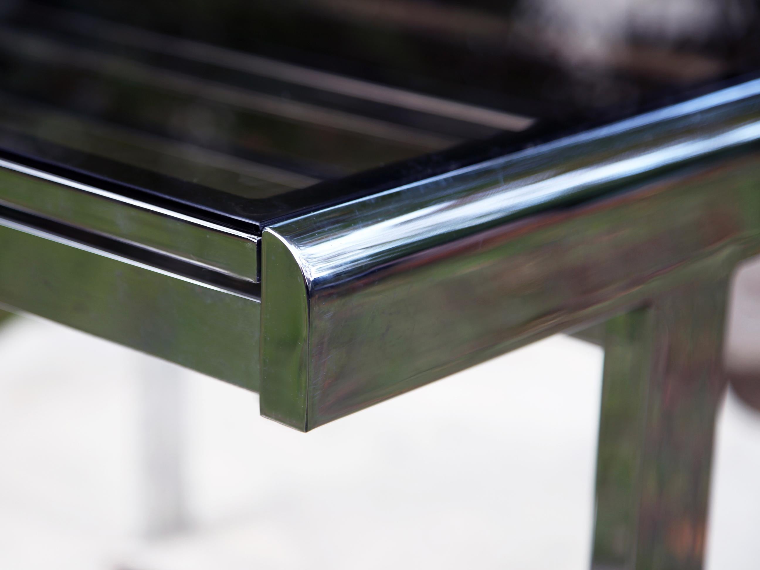 Postmodern 80s Milo Baughman Chrome + Glass Extendable Dining Table / Desk table For Sale 3