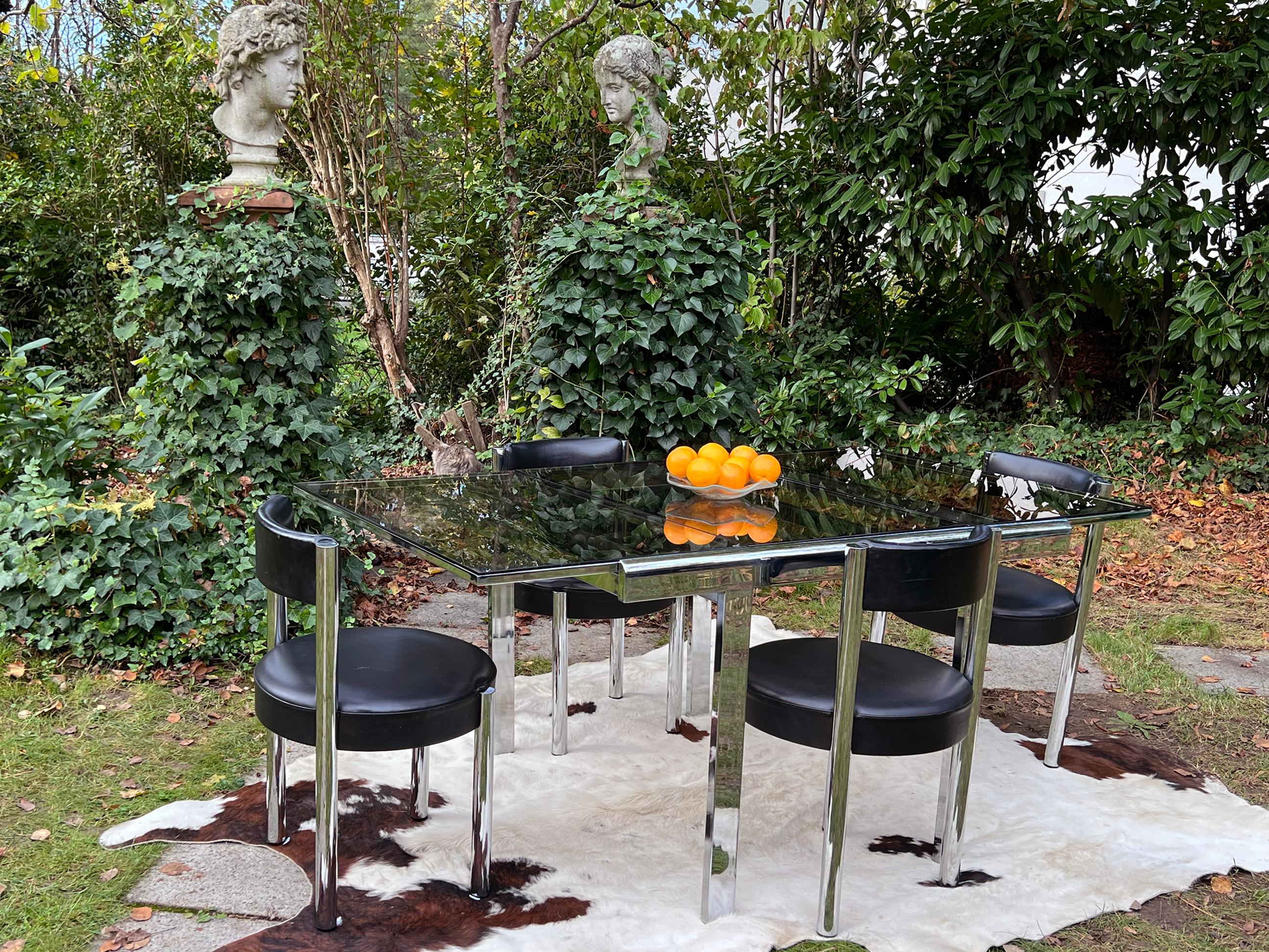 Postmodern 80s Milo Baughman Chrome + Glass Extendable Dining Table / Desk table For Sale 6