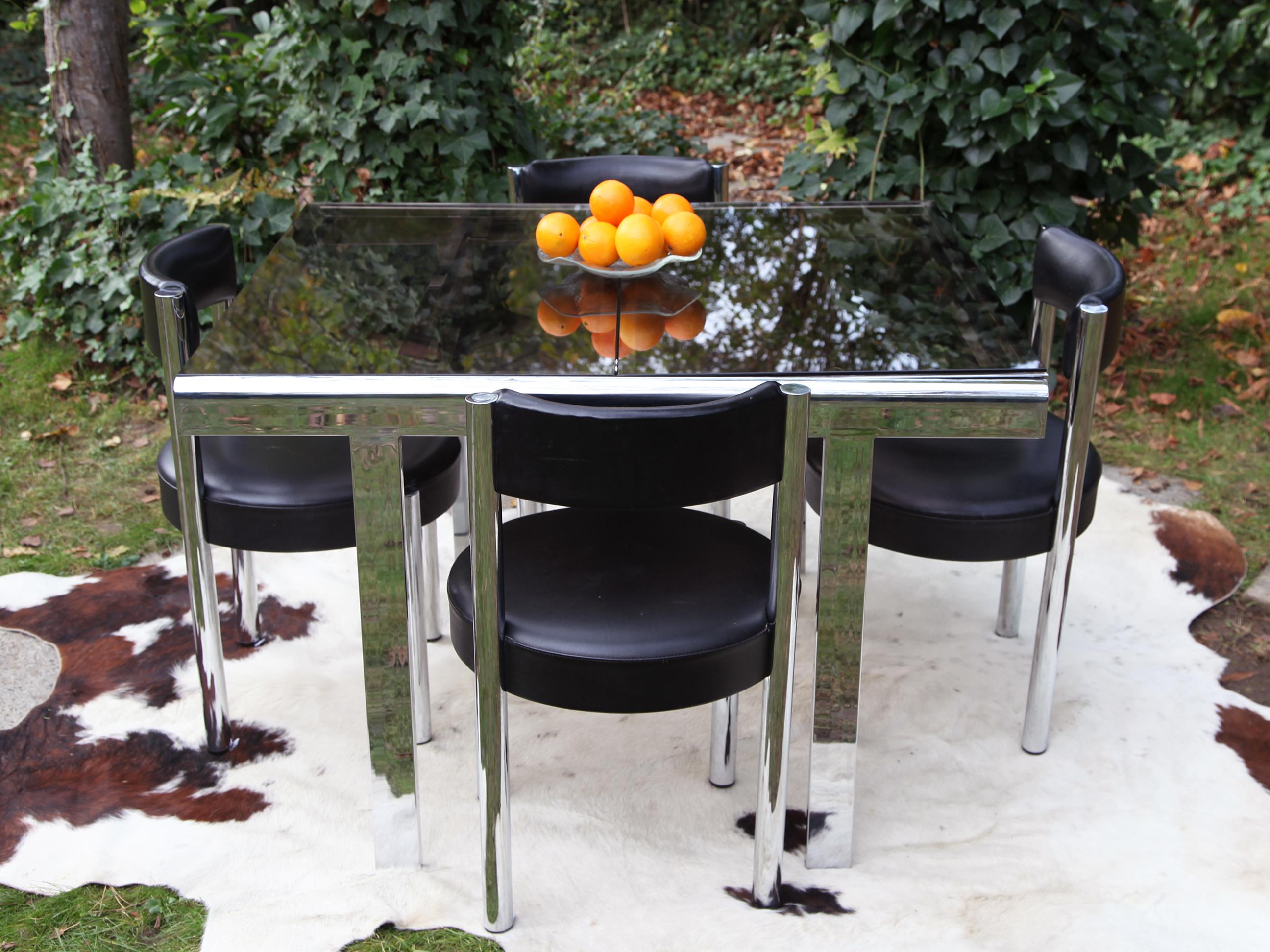 Postmodern 80s Milo Baughman Chrome + Glass Extendable Dining Table / Desk table For Sale 1
