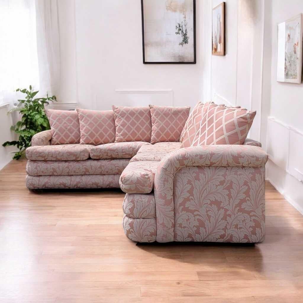 Divano componibile postmoderno anni '80, tappezzeria floreale rosa, USA, c.C. in vendita 5
