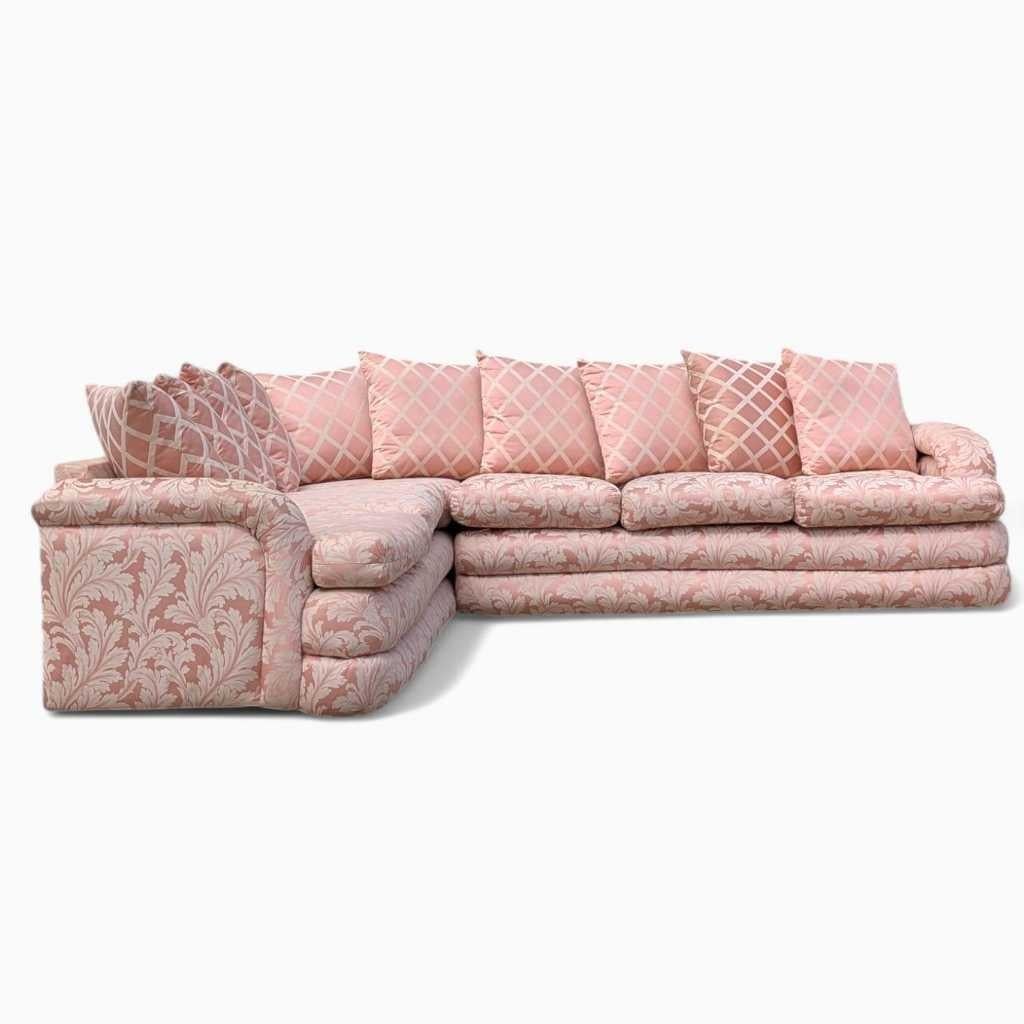 Divano componibile postmoderno anni '80, tappezzeria floreale rosa, USA, c.C. in vendita 6