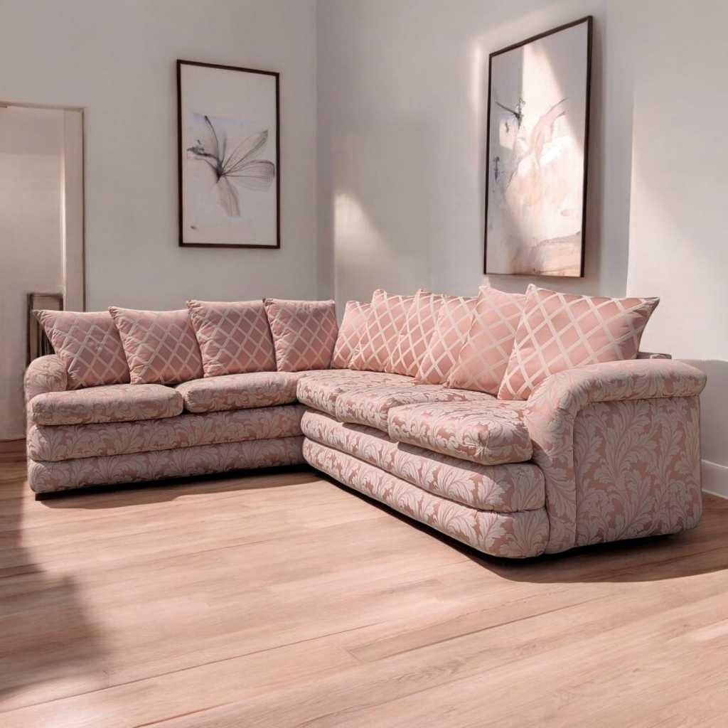 Divano componibile postmoderno anni '80, tappezzeria floreale rosa, USA, c.C. in vendita 8