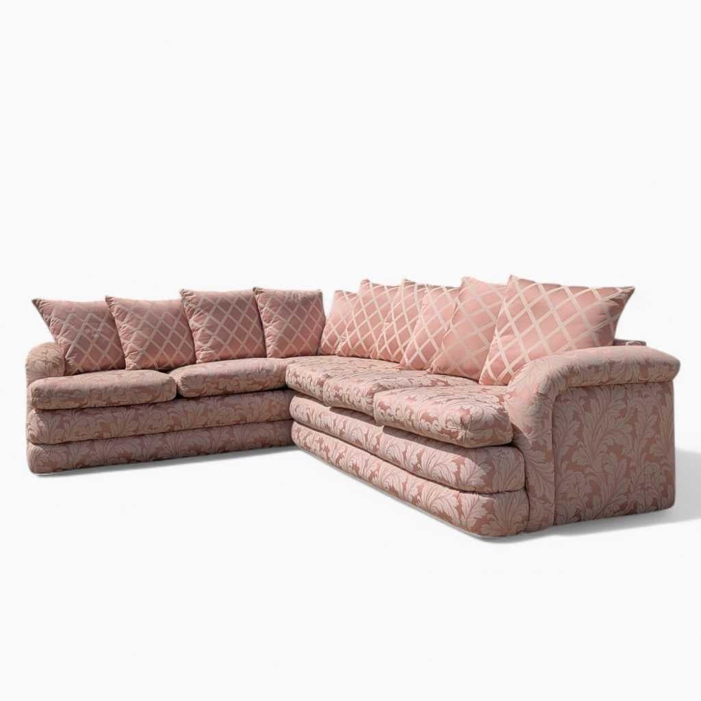 Divano componibile postmoderno anni '80, tappezzeria floreale rosa, USA, c.C. in vendita 10