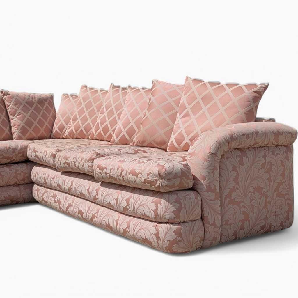 Divano componibile postmoderno anni '80, tappezzeria floreale rosa, USA, c.C. in vendita 1