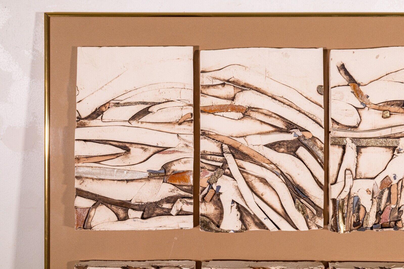 Postmoderne abstrakte expressionistische Vintage-Kunst mit strukturierten Kacheln, signiert 1985, gerahmt (Gips) im Angebot