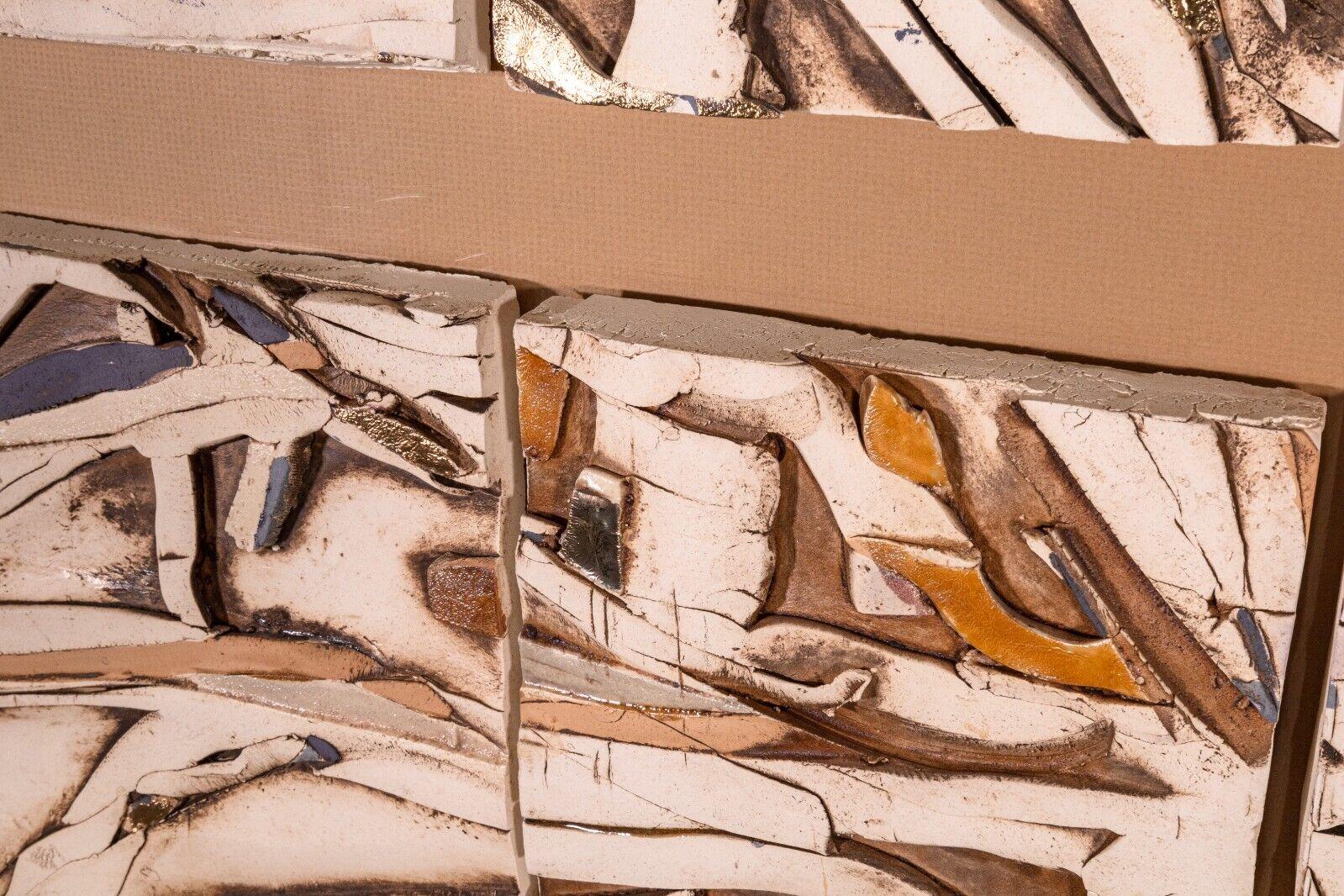 Postmodern Abstract Expressionist Vintage Textured Tile Art Signed 1985 Framed For Sale 2