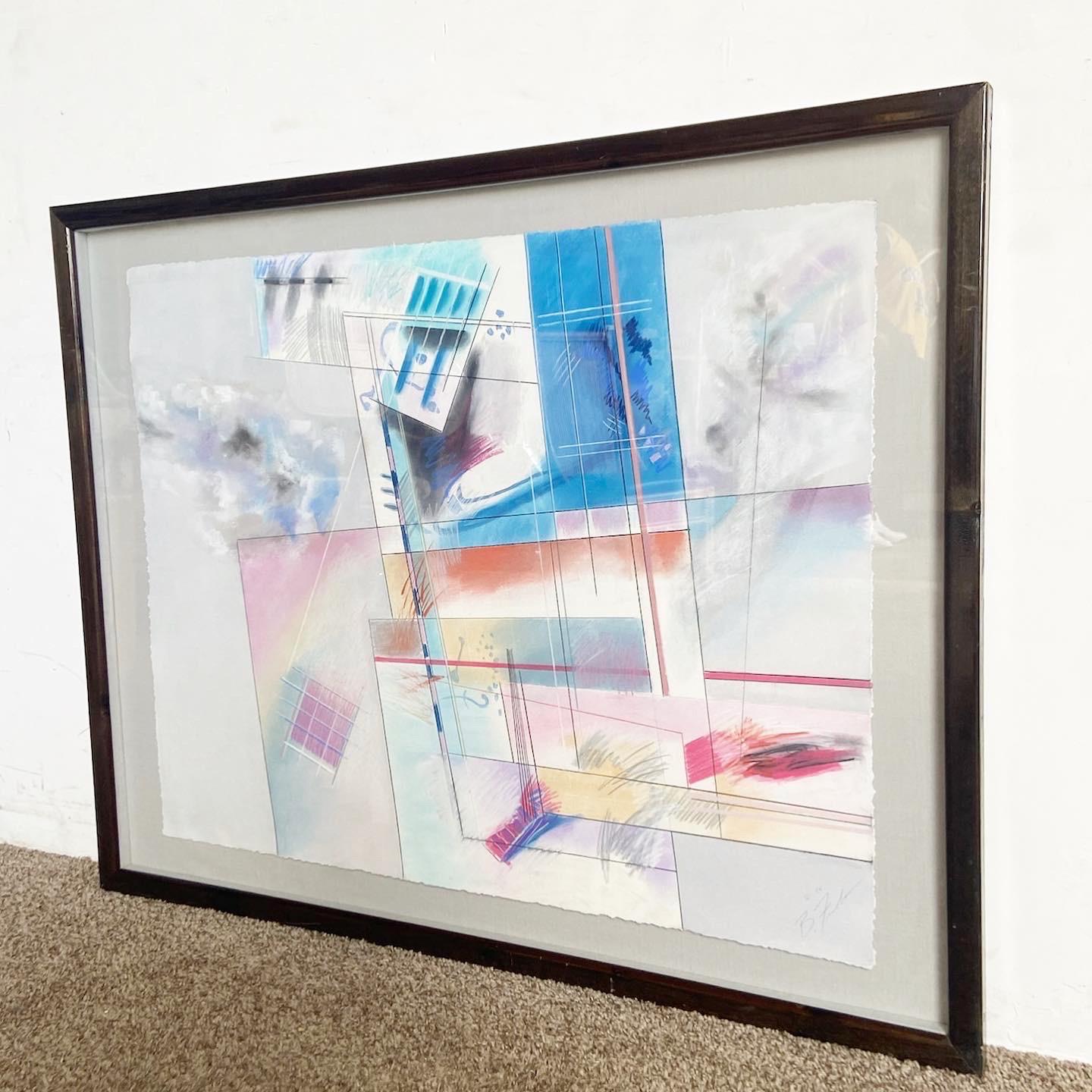 Postmodern Abstract Framed and Signed Artwork by B. Fenton 1986 In Good Condition For Sale In Delray Beach, FL