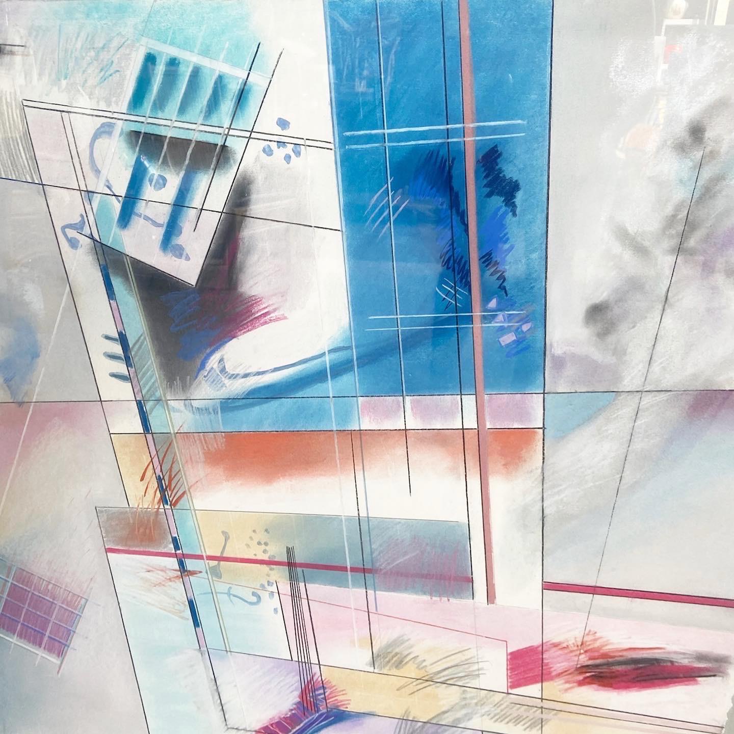 Abstraktes gerahmtes und signiertes postmodernes Kunstwerk von B. Fenton, 1986 im Angebot 1