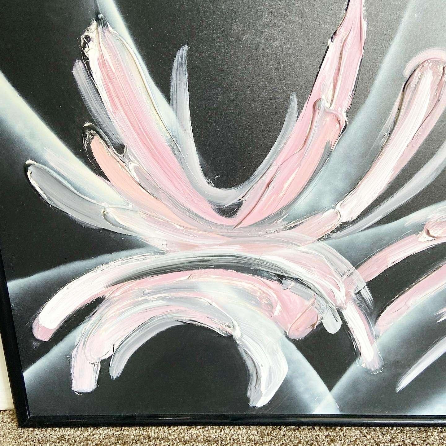 Late 20th Century Postmodern Abstract Framed Black and Pink Painting For Sale