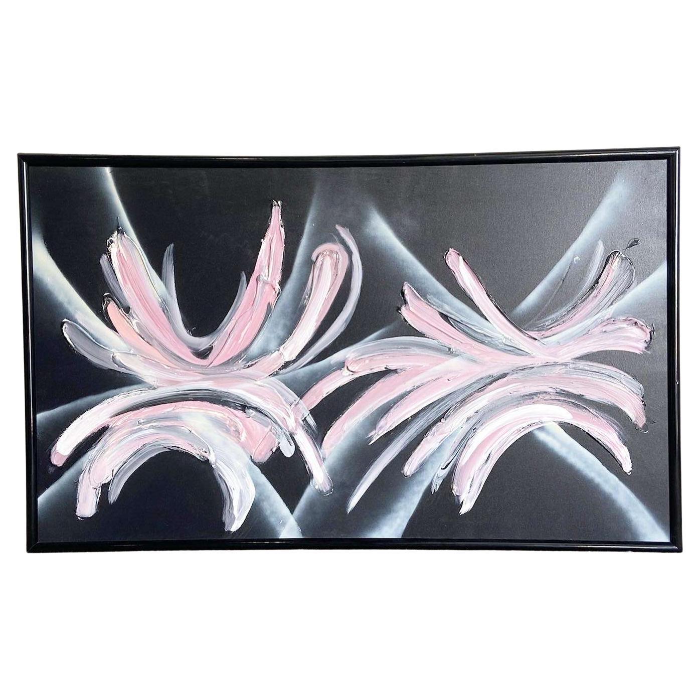 Postmodern Abstract Framed Black and Pink Painting For Sale